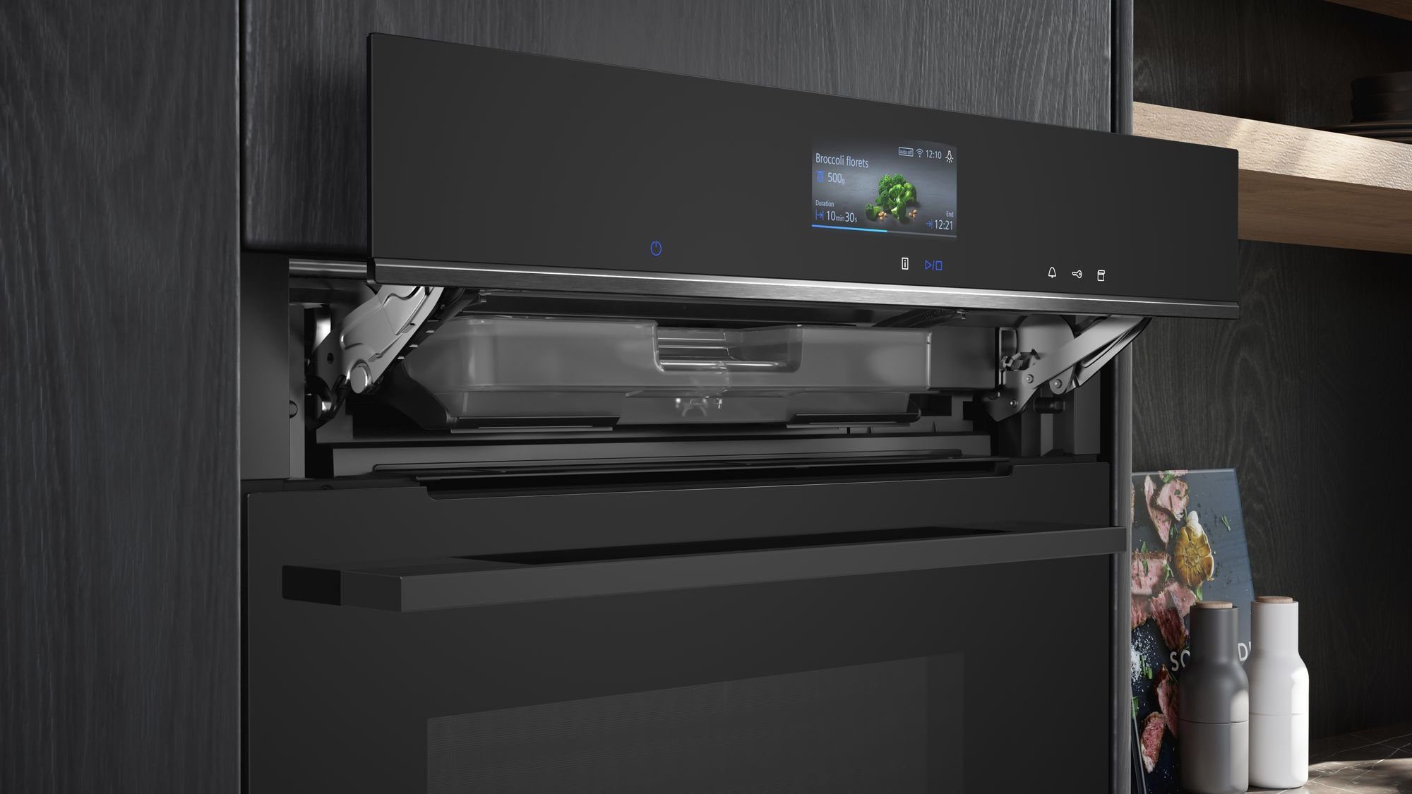 SIEMENS Dampfbackofen iQ700 HS736G1B1,iQ700 Einbau-Dampfbackofen Schwarz, Edelstahl, EEK: A+, mit Teleskopauszug nachrüstbar, HS736G1B1,iQ700 Einbau-Dampfbackofen Schwarz, Edelstahl, EEK: A+