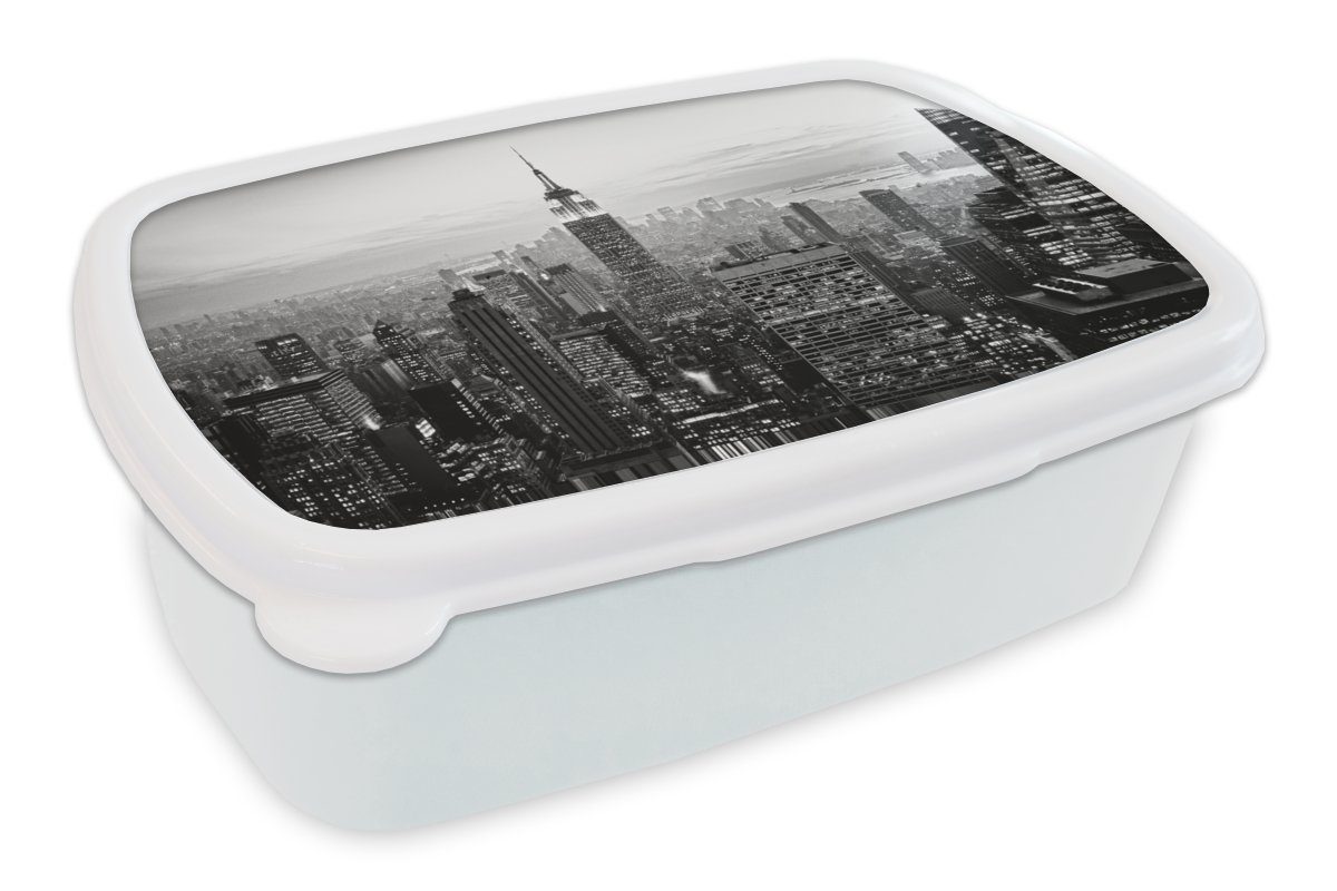 MuchoWow Lunchbox New York City Schwarz-Weiß-Fotodruck, Kunststoff, (2-tlg), Brotbox für Kinder und Erwachsene, Brotdose, für Jungs und Mädchen