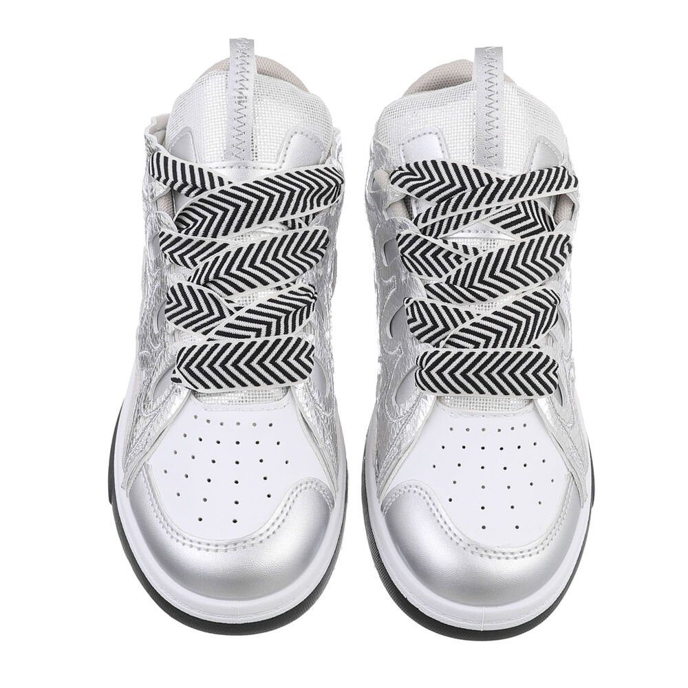 Ital-Design Damen Low-Top Freizeit Sneaker Flach Sneakers Low in Silber