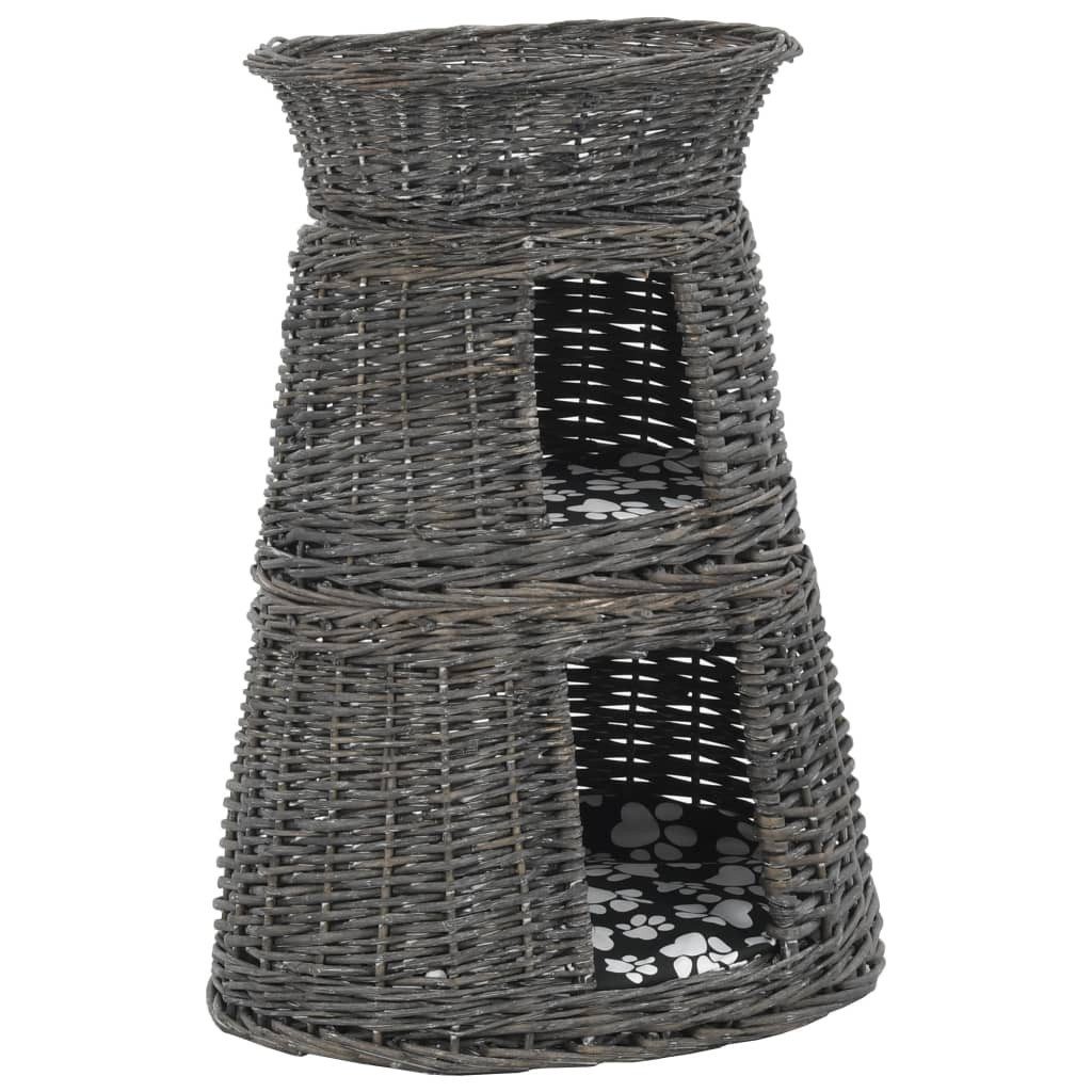 vidaXL Kratzbaum, 3-tlg. Katzenkorb-Set mit Kissen Grau 47x34x60 cm Natur Weide