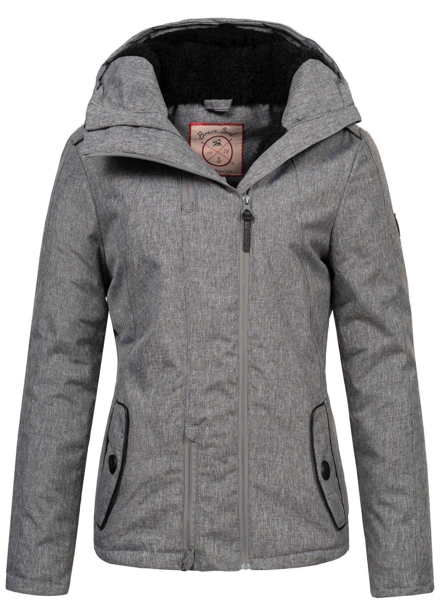 Brave Soul Winterjacke Josy für Damen, mit Teddyfell grau meliert