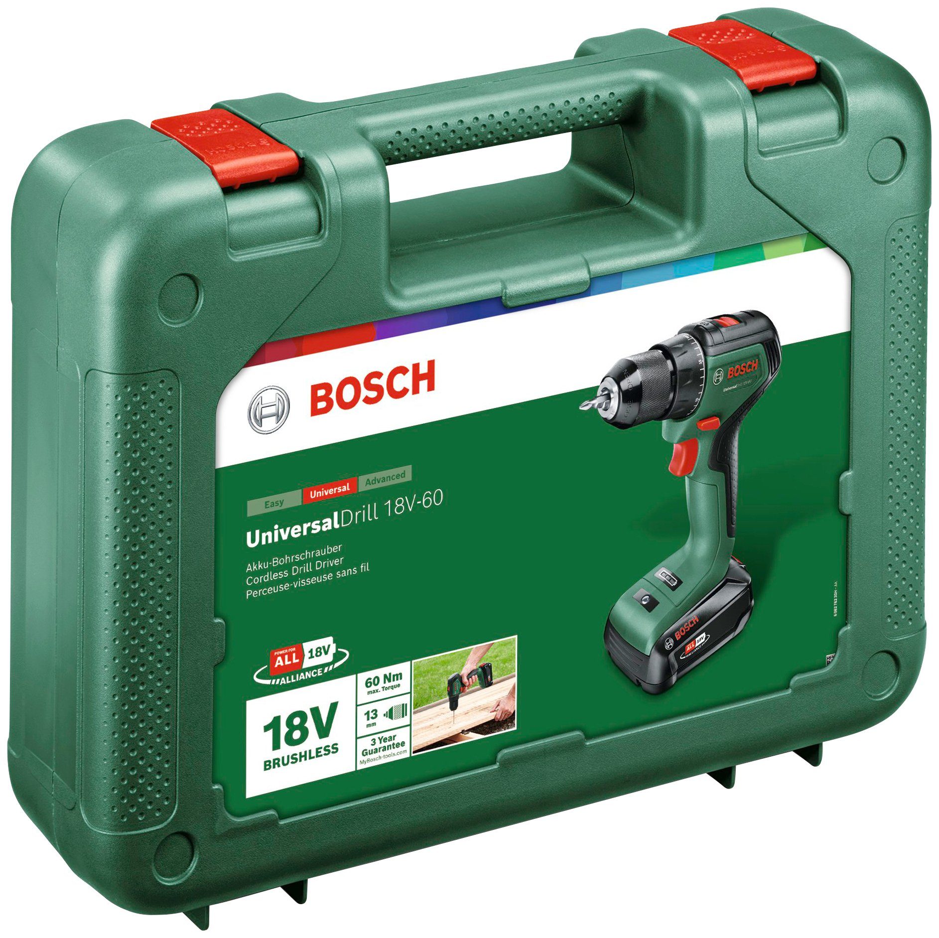 Bosch Home & Garden Akku-Bohrschrauber UniversalDrill 18V-60, Inkl. Koffer, mit Akku 18V/2Ah und Ladegerät