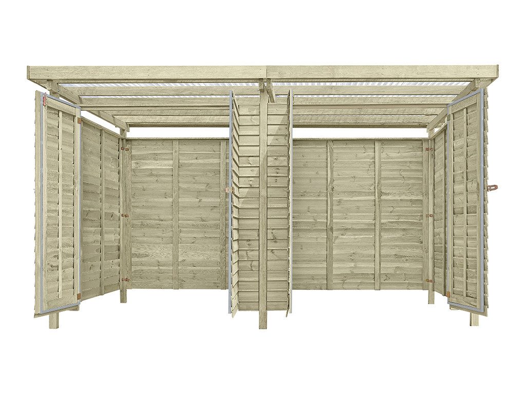 Belladoor Gartenhaus Gerätehaus Riga 9 mm kesseldruckimprägniert, BxT: 408x254 cm, 9 mm Wandstärke, Doppeltür mit Kunstglas-Einsätzen, Kesseldruckimpr...
