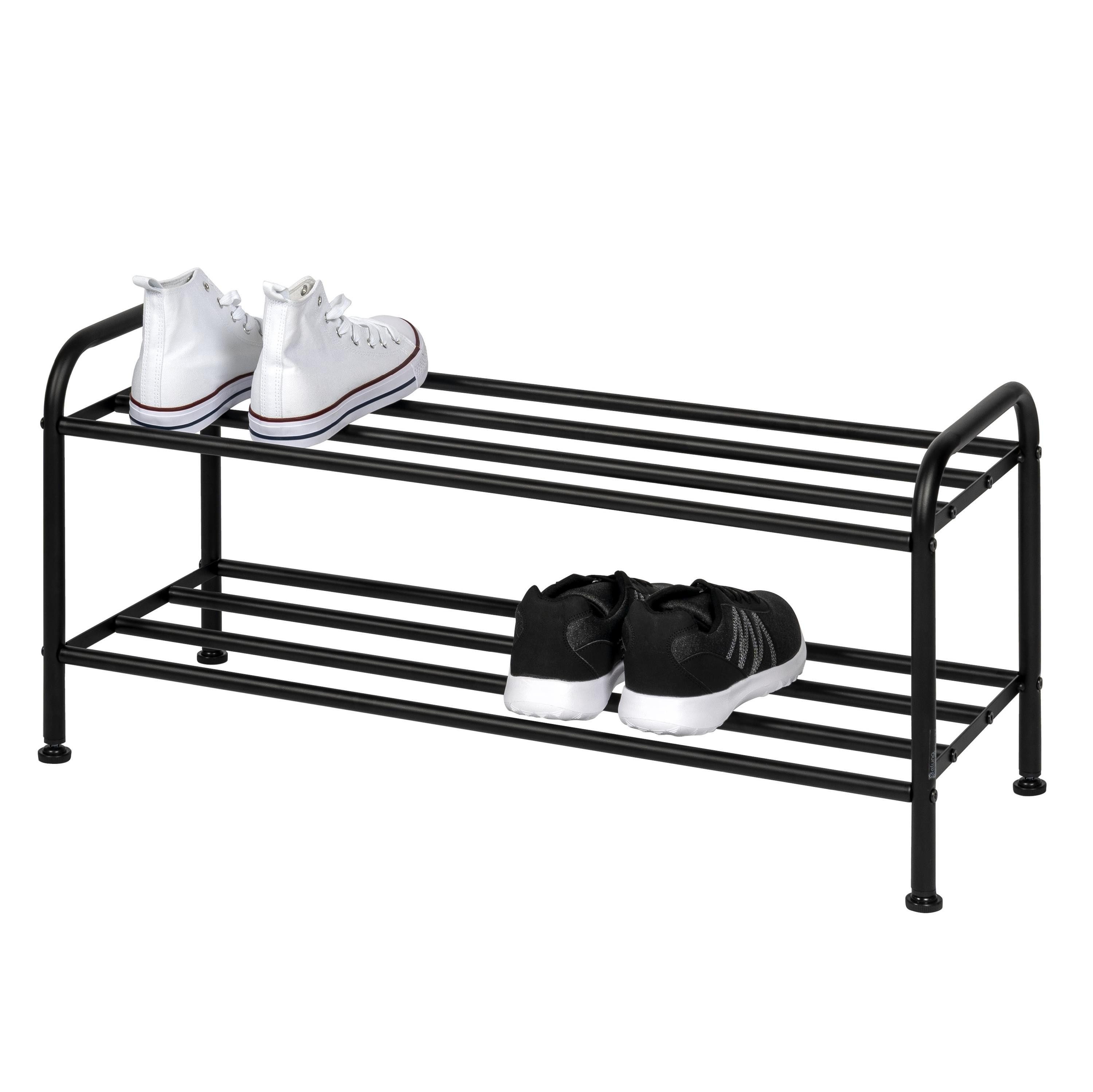 eluno Schuhregal für ca. 8 Paar Schuhe, 2 Ablagen, schwarz, 1-tlg., höhenverstellbare Füße