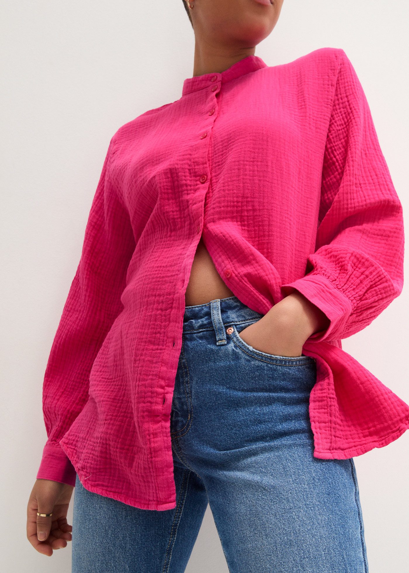 bonprix Langarmbluse Oversize-Passform, mit Seitenschlitzen, aus Musselin