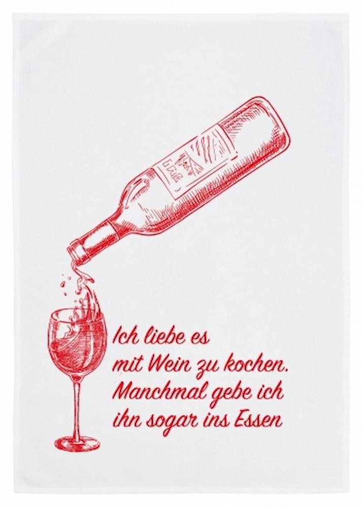 17;30 Hamburg Geschirrtuch LIEBE ES MIT WEIN ZU KOCHEN: MANCHMAL SOGAR INS ESSEN, (1-tlg), 50x70cm, Siebdruck