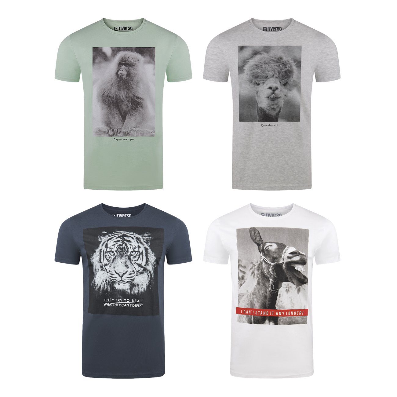 riverso T-Shirt Herren Fotoprintshirt RIVCharly Regular Fit (4-tlg) Kurzarm Tee Shirt mit Rundhalsausschnitt aus 100% Baumwolle