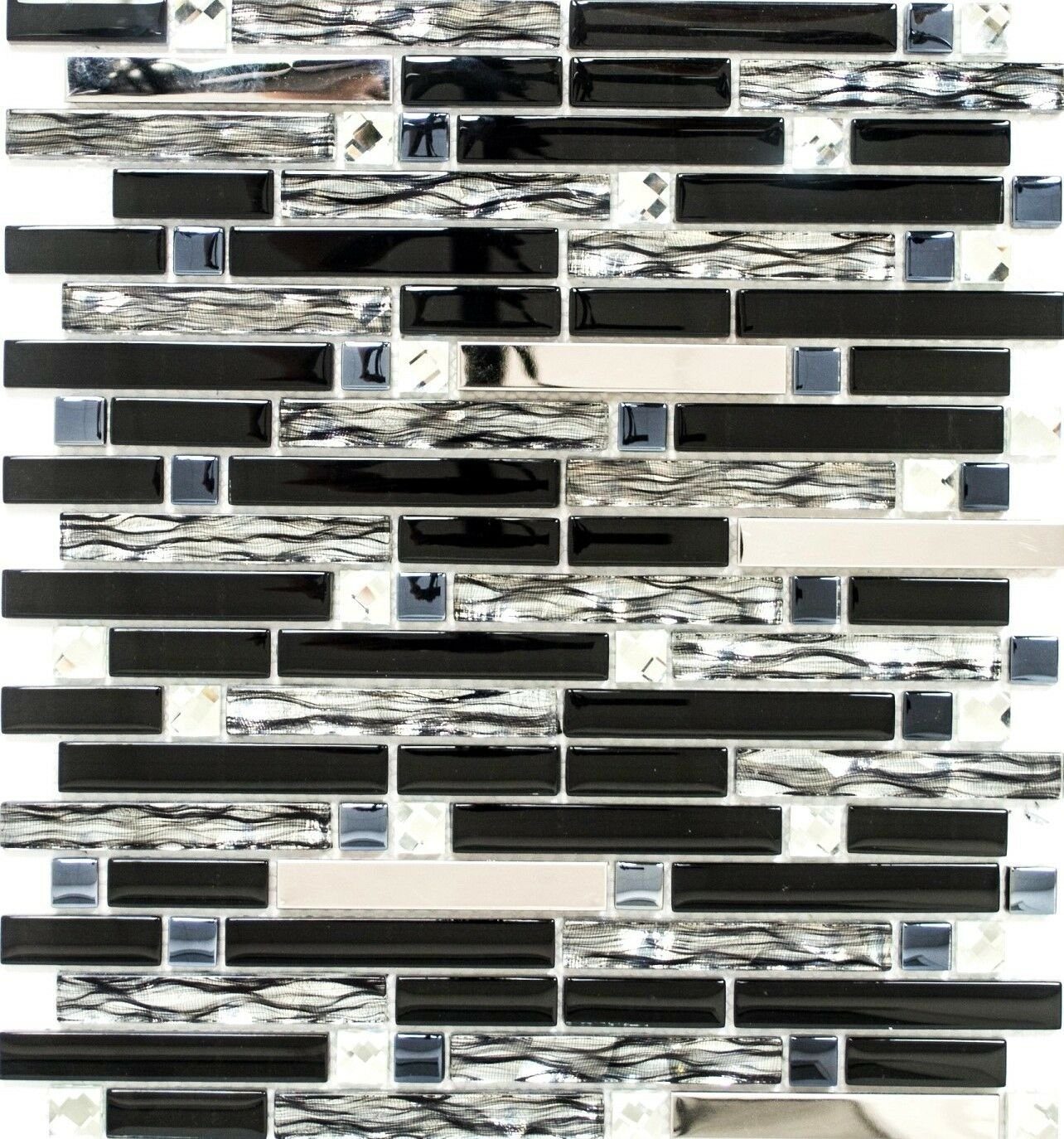 Mosani Mosaikfliesen Glasmosaik Edelstahl Mosaik 10 schwarz / Matten glänzend