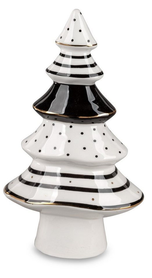 dekojohnson Dekofigur Deko-Baum Weihnachtsbaum Keramik schwarz weiß 22cm