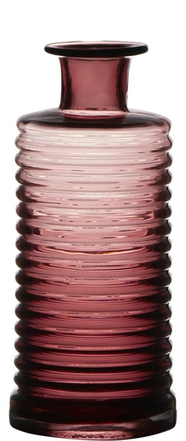 INNA-Glas Dekovase Glas Dekoflasche Stuart mit Rillen, pink-klar, 21,5cm, Ø9,5cm