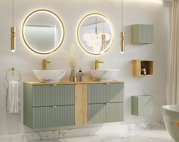 einfachgutemoebel Waschtisch-Set Badezimmer Waschplatz LINETTE 60cm mit Türen, zum Unterbau, grün, (Badmöbel Set, 1-St., Waschtisch Unterschrank)