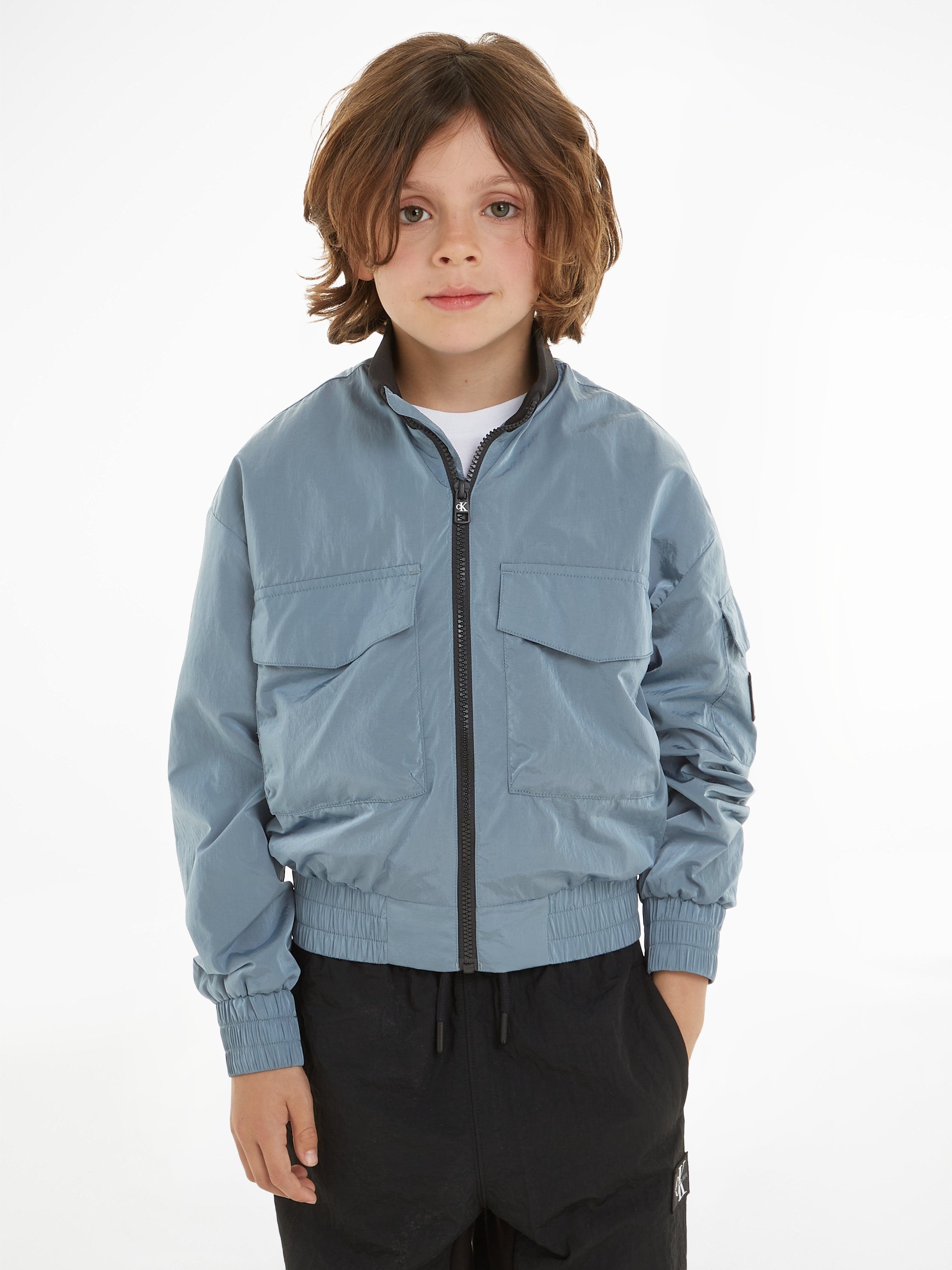 BOMBER für ZIPPED Jeans bis Kinder 16 Klein Calvin NYLON Bomberjacke Jahre STRUCTURED