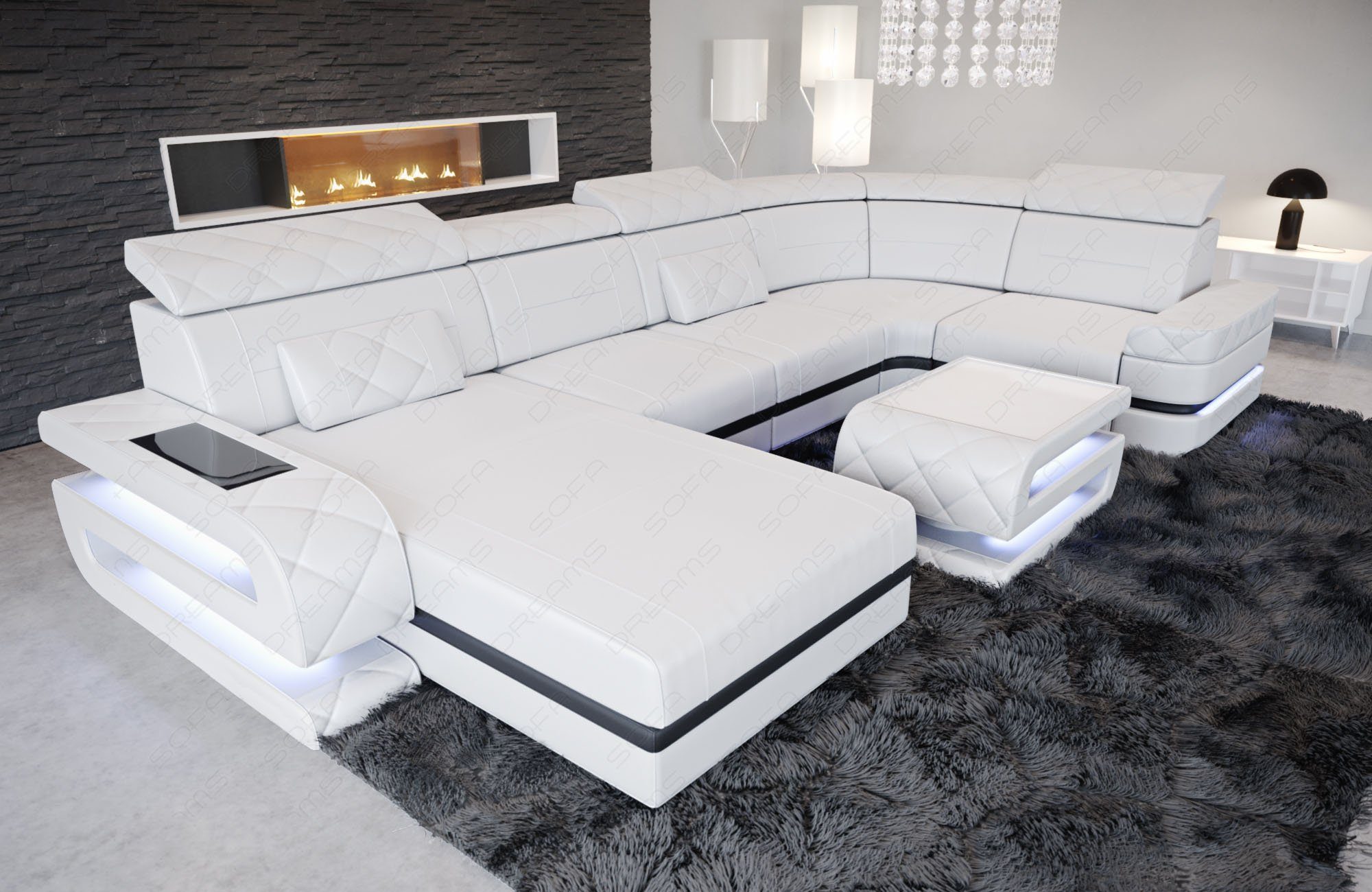 Sofa Dreams Wohnlandschaft »Bologna - U Form Ledersofa«, mit LED, wahlweise  mit Bettfunktion als Schlafsofa, Designersofa