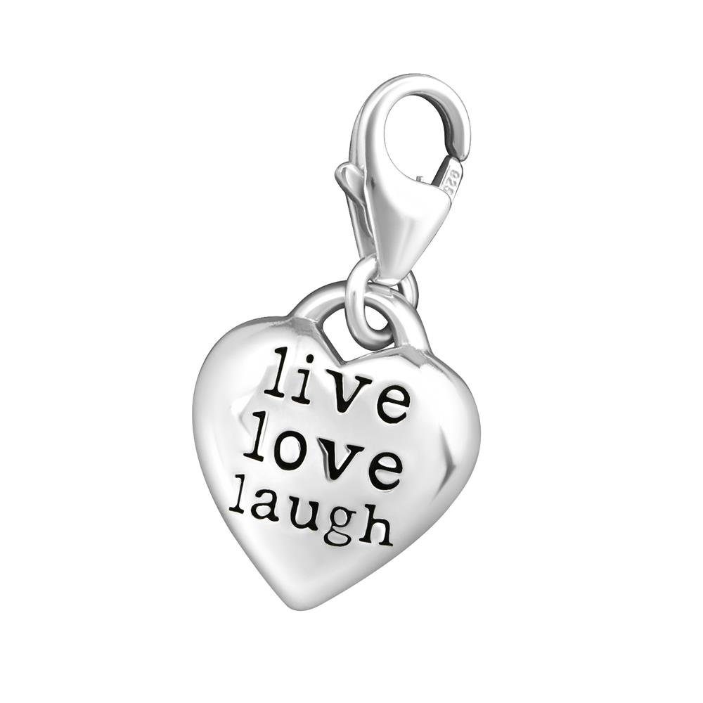 BUNGSA Herzanhänger Anhänger Charm Herz "live love laugh" aus 925 Silber Unisex (1-tlg), Pendant Halsketten