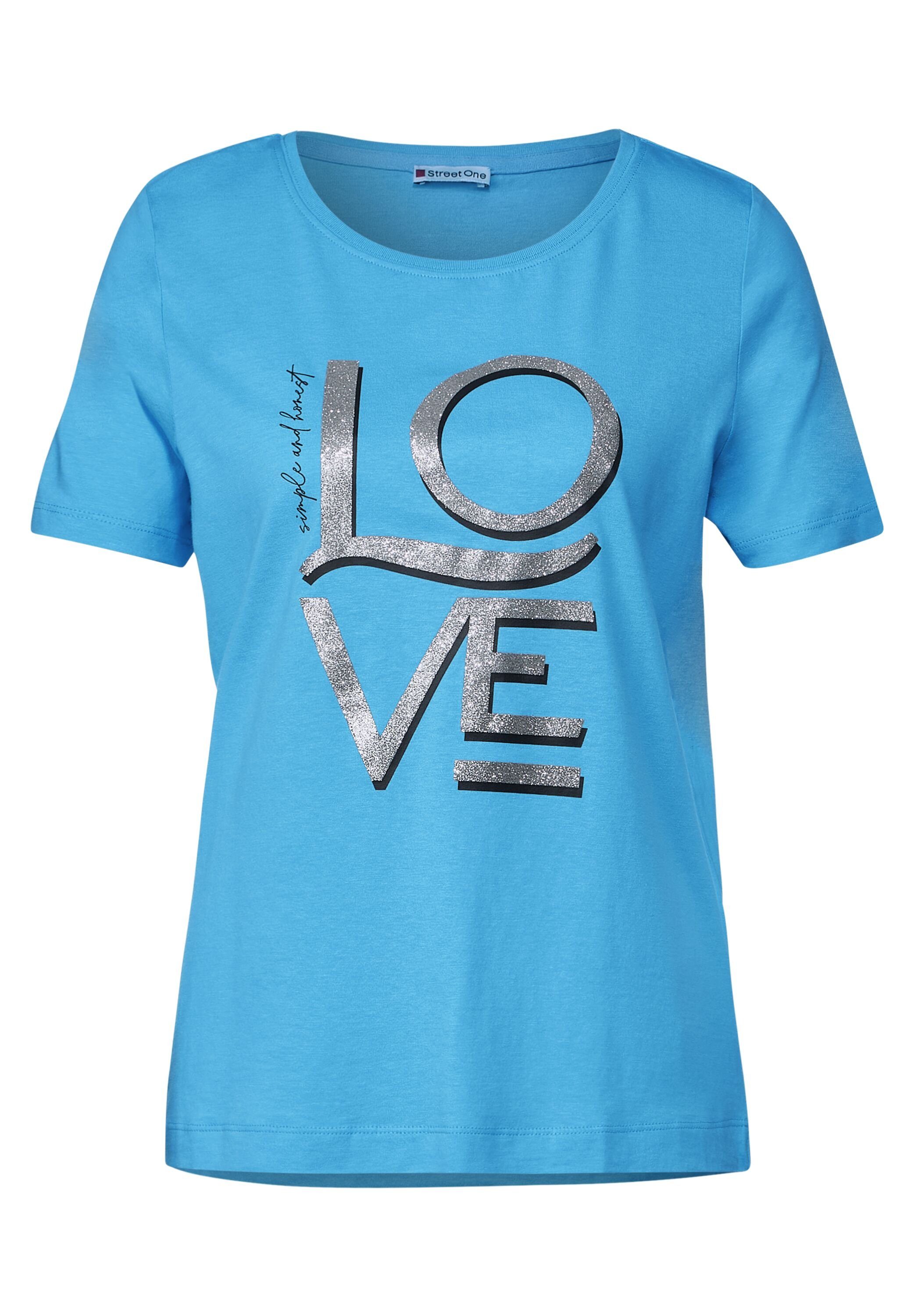 STREET ONE splash mit T-Shirt Schriftzug schimmerndem blue