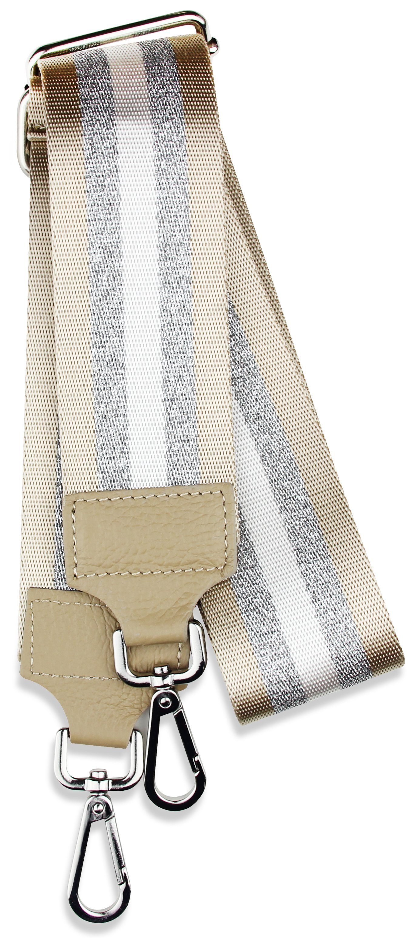 Frentree Schulterriemen MADE IN verstellbarer Gestreift Taschen, Silber Schultergurt 5cm Muster: ITALY, breiter für Gurt, Beige