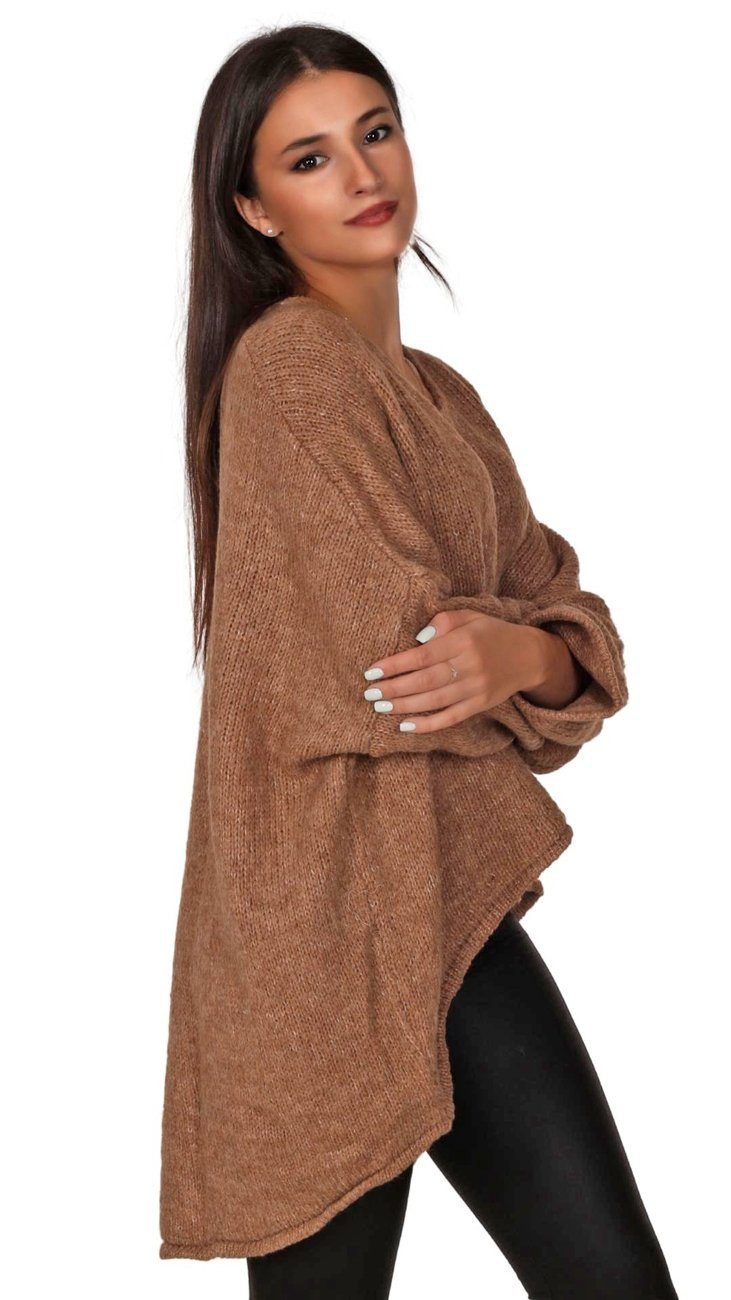 Charis Moda Strickpullover V-​Ausschnitt im Oversized Look vorne kurz hinten lang