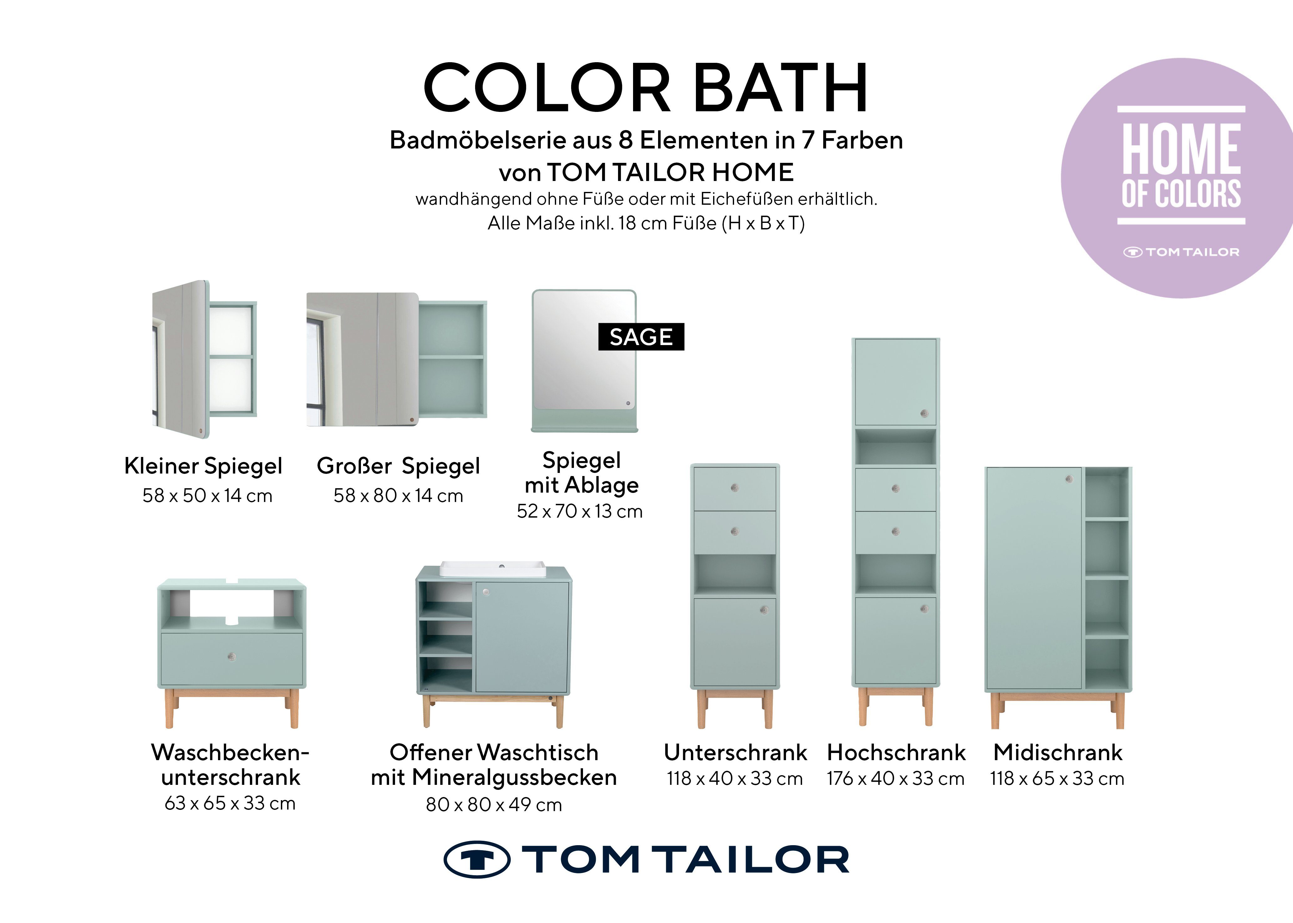 Farben, BATH mit - Mirror MDF seidenmatt Tür lackiert mit HOME gerundeten - aus Stauraum, TAILOR Badspiegel in TOM mit COLOR vielen Ecken, sage_076 Tür Small