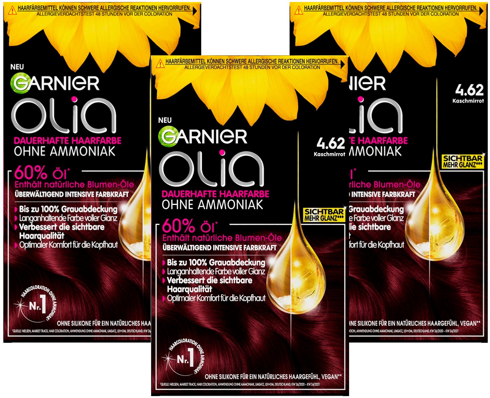 GARNIER Coloration Garnier Olia dauerhafte Haarfarbe, Set, 3-tlg., mit pflegender Formel