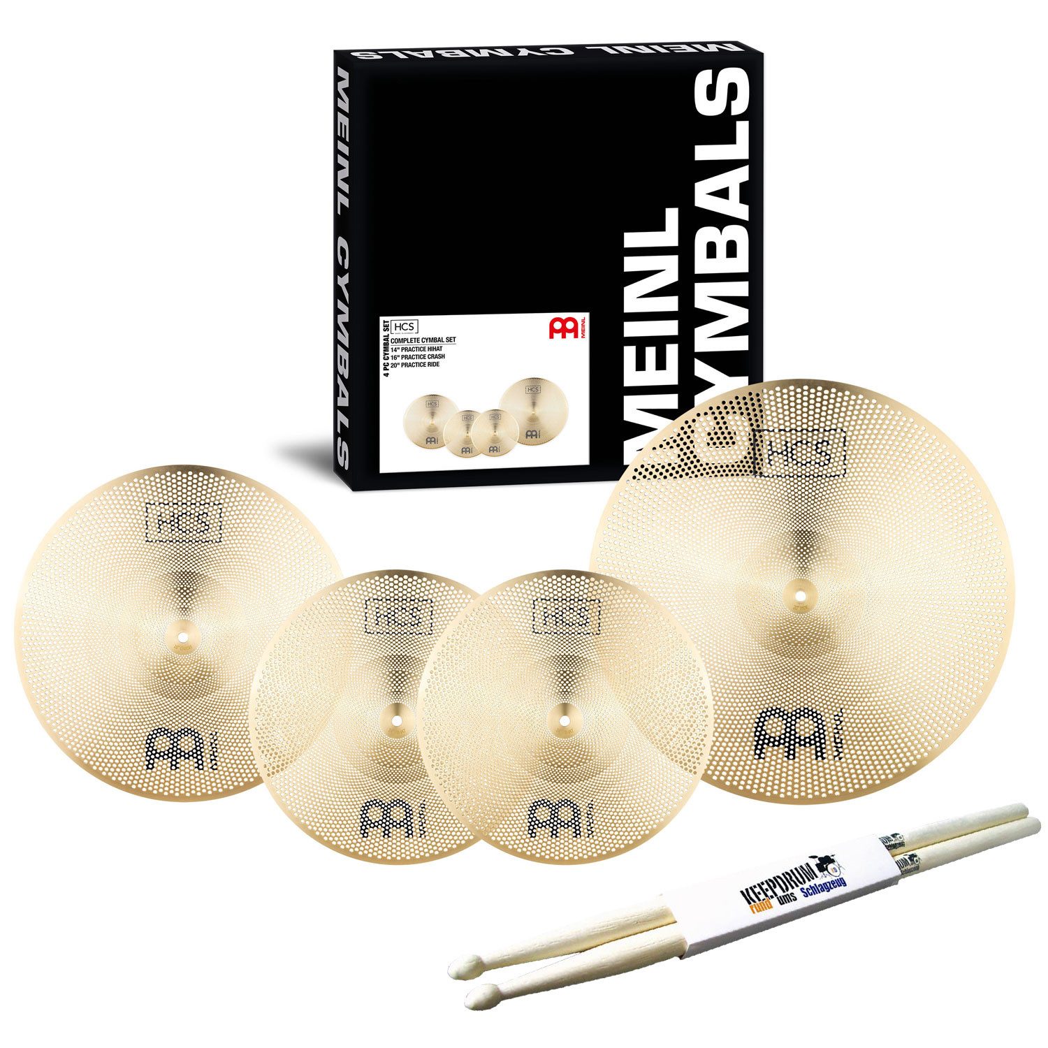 Meinl Cymbals Becken Meinl Übungsbecken-Set P-HCS141620 mit Schlagzeugstöcken, 1-St., Beckenset, Vorteils-Set mit Drumsticks