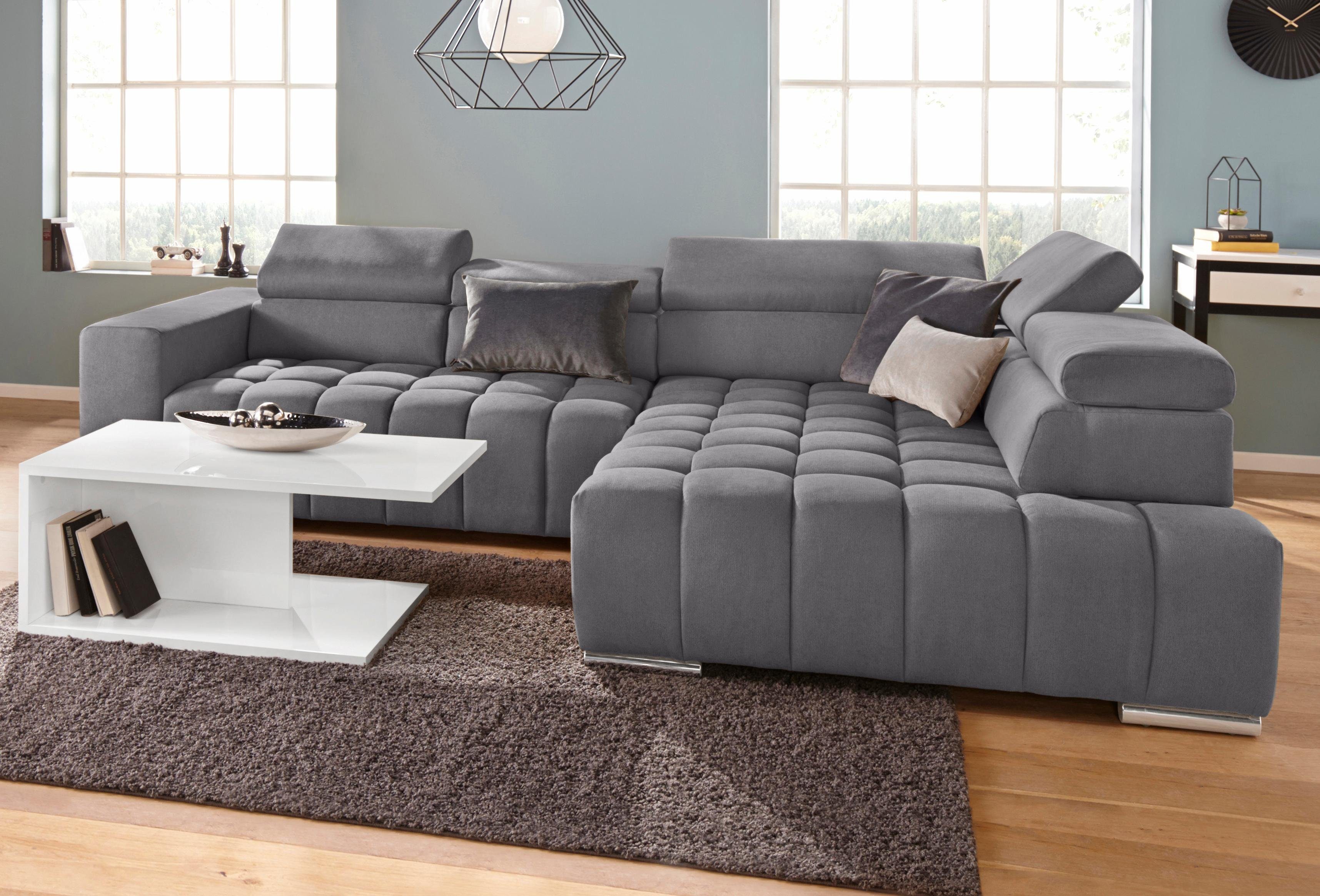 exxpo - sofa fashion Ecksofa Elias, aktuelle Kreuzsteppung im Sitz, bequem, Breite 307cm, L-Form, mit Kopf- bzw. Rückenverstellung, wahlweise mit Bettfunktion