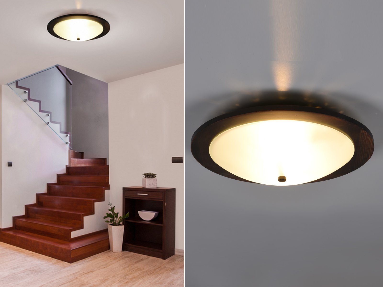 Braun/ meineWunschleuchte Ø32cm Design-klassiker LED Deckenschalen rustikal, Holz Holz-lampe rund-e LED Braun Warmweiß, Deckenleuchte, Weiß wechselbar,