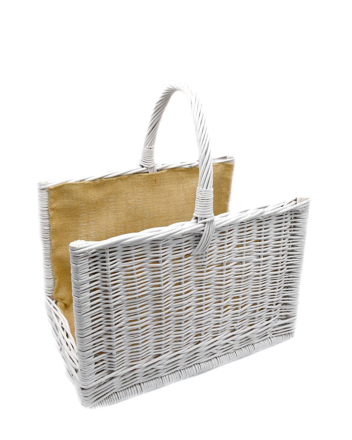 MyBer® Kaminholzkorb Kaminholzkorb Weidenkorb Korb für Holz verstärkt, mit Jute, weiß, Sehr stabil, Made in EU, echte Handarbeit!