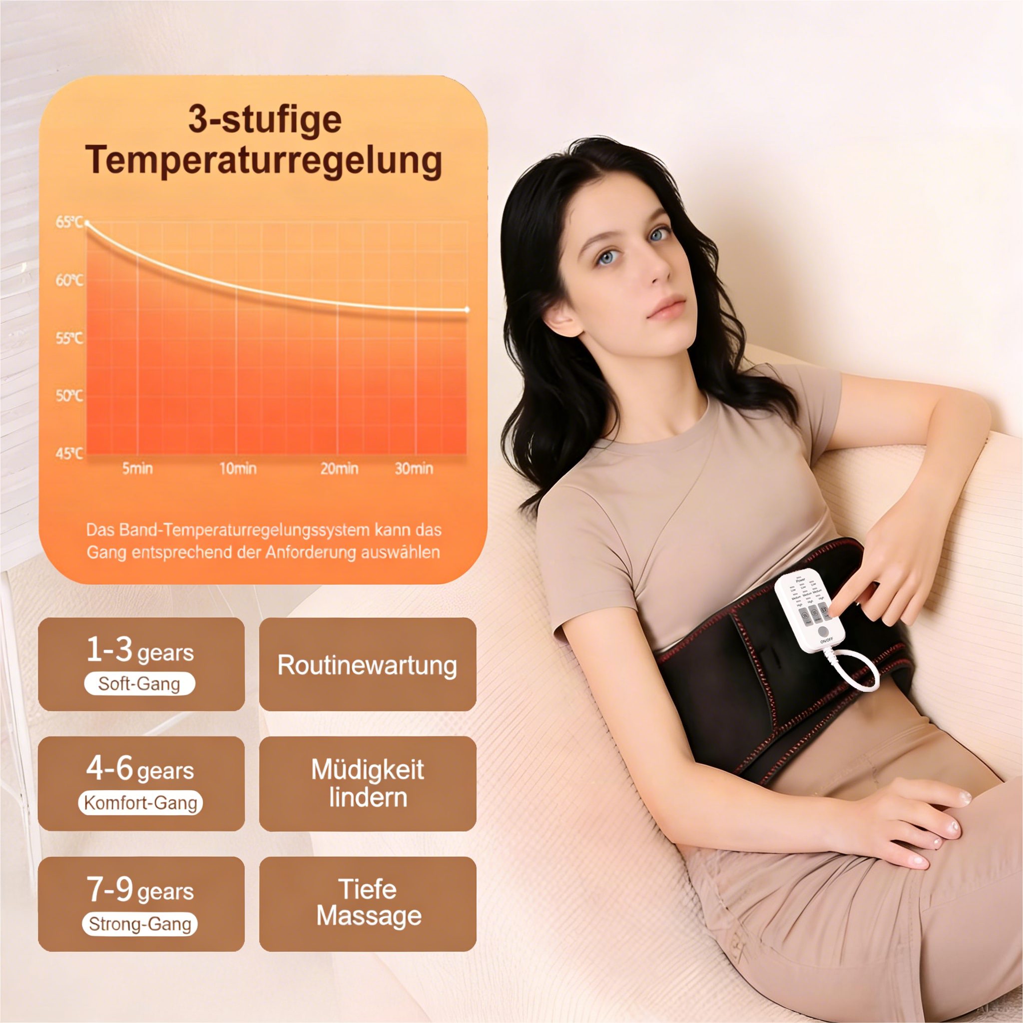 Toomoke Rückenbandage Wärmegürtel,Rückenmassagegerät mit Heizfunktion,Taillenmassagegerät (Graphene Wärmetherapie,Massage mit Luftkammersystem), verstellbarer Klettverschluss,9 modi,Ergonomisches