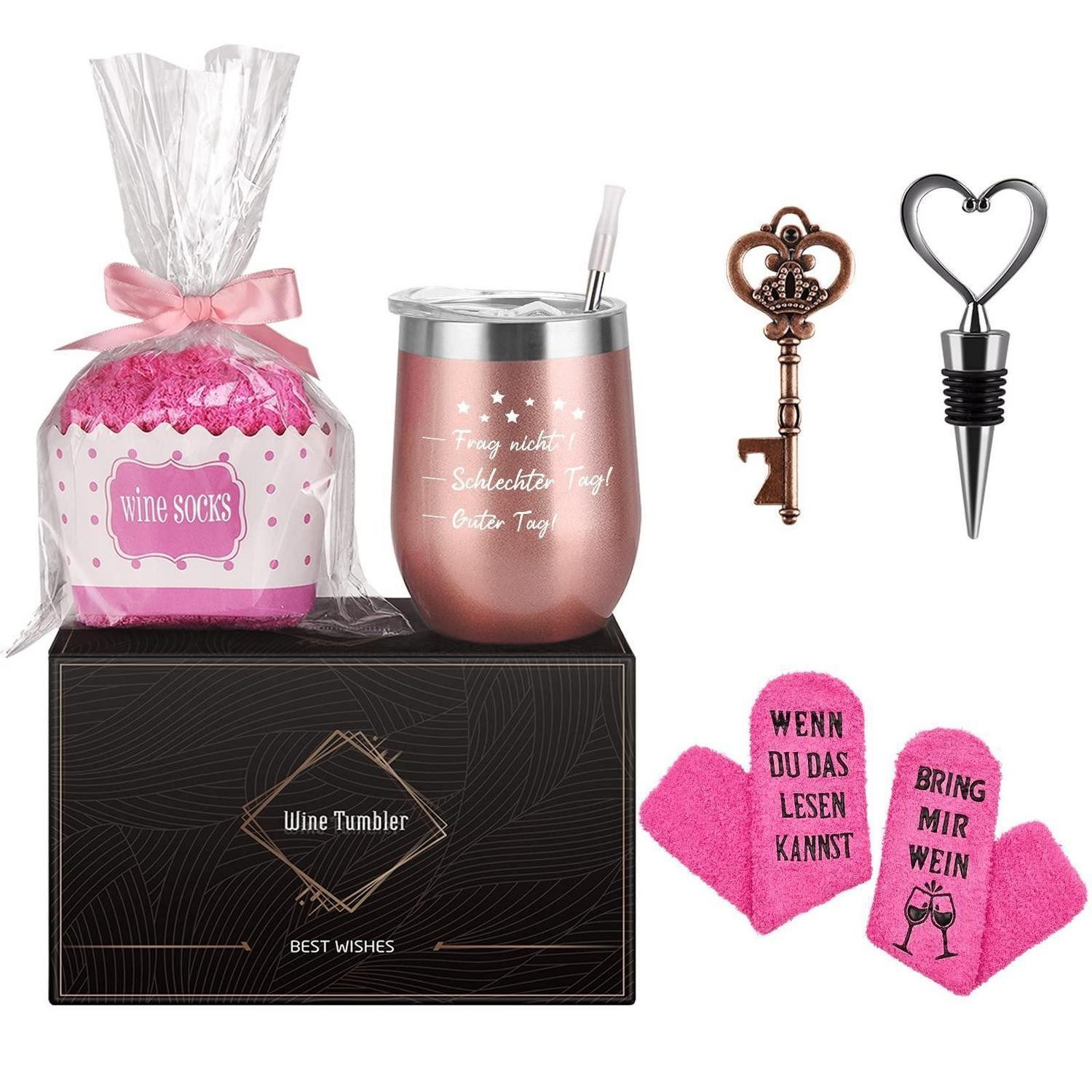 LuxusKollektion Weinglas Weinbecher Set mit Socken Roségold 12oz