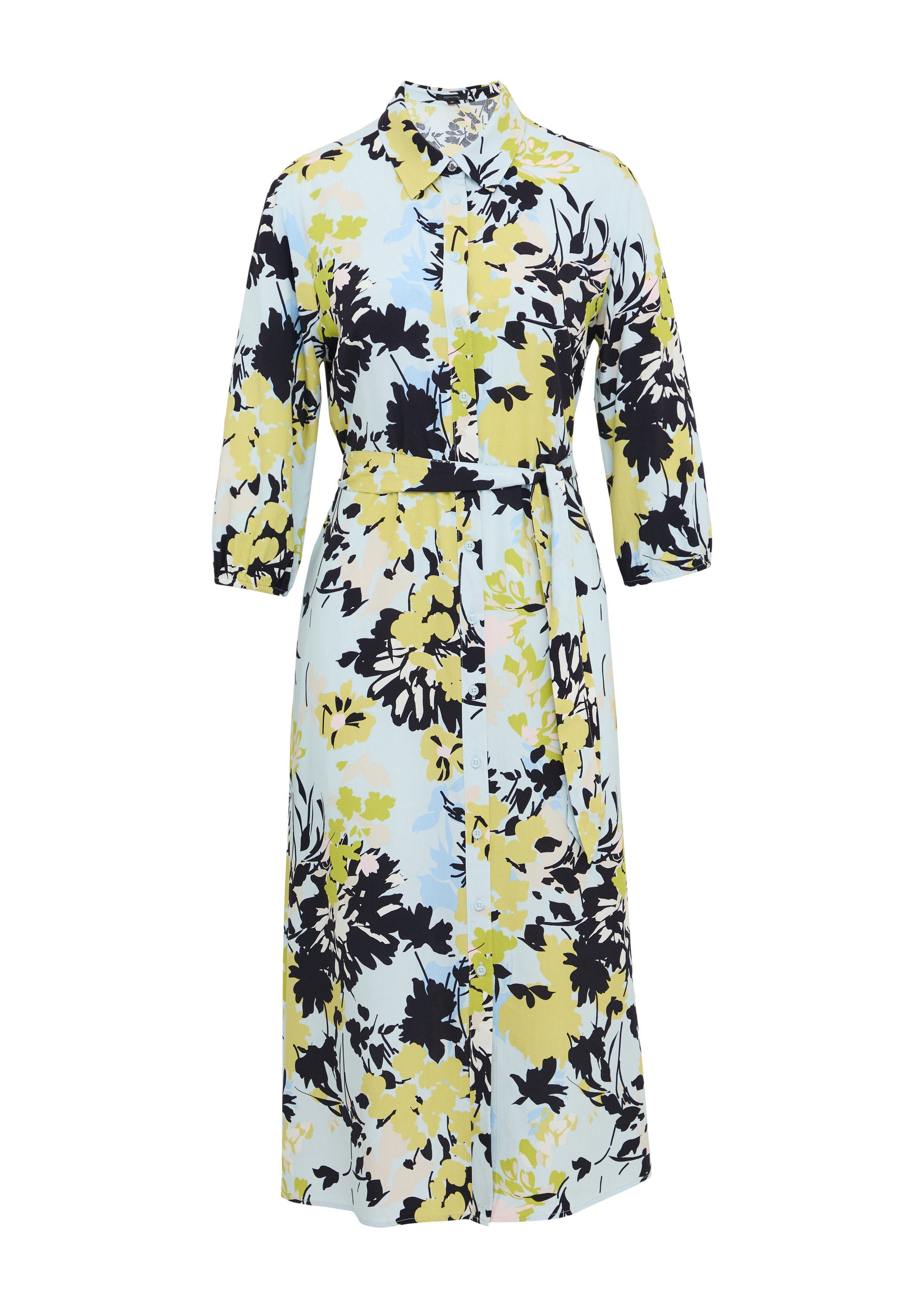 comma Midikleid Kleid Hemdblusenkleid in Midilänge mit Bindegürtel