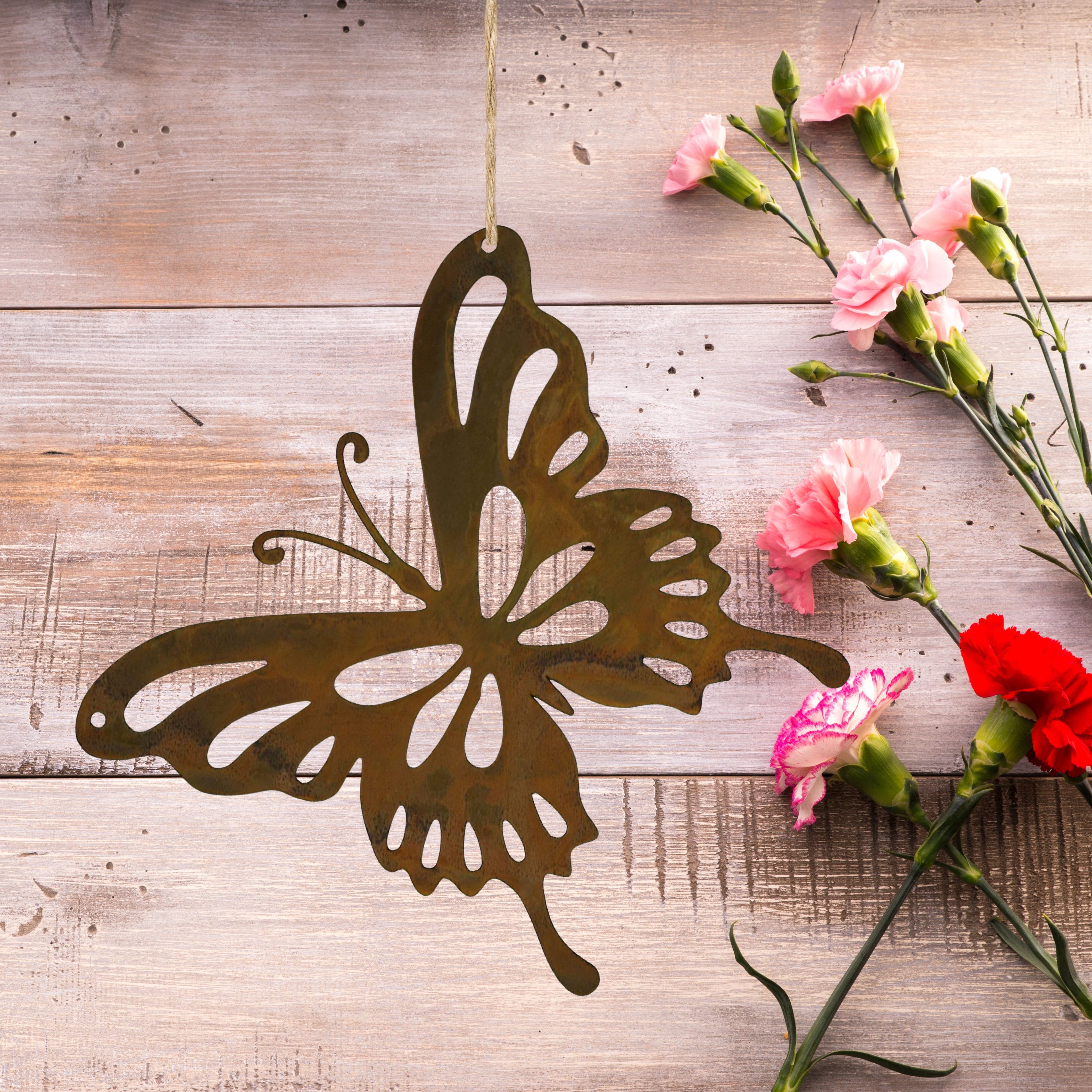 Rostikal Gartenfigur Schmetterling Deko Figur Hängedeko Gartenstecker, Metall echter oder Rost