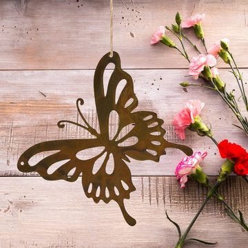 Rostikal Gartenfigur Schmetterling Deko Figur Metall Hängedeko oder Gartenstecker, echter Rost