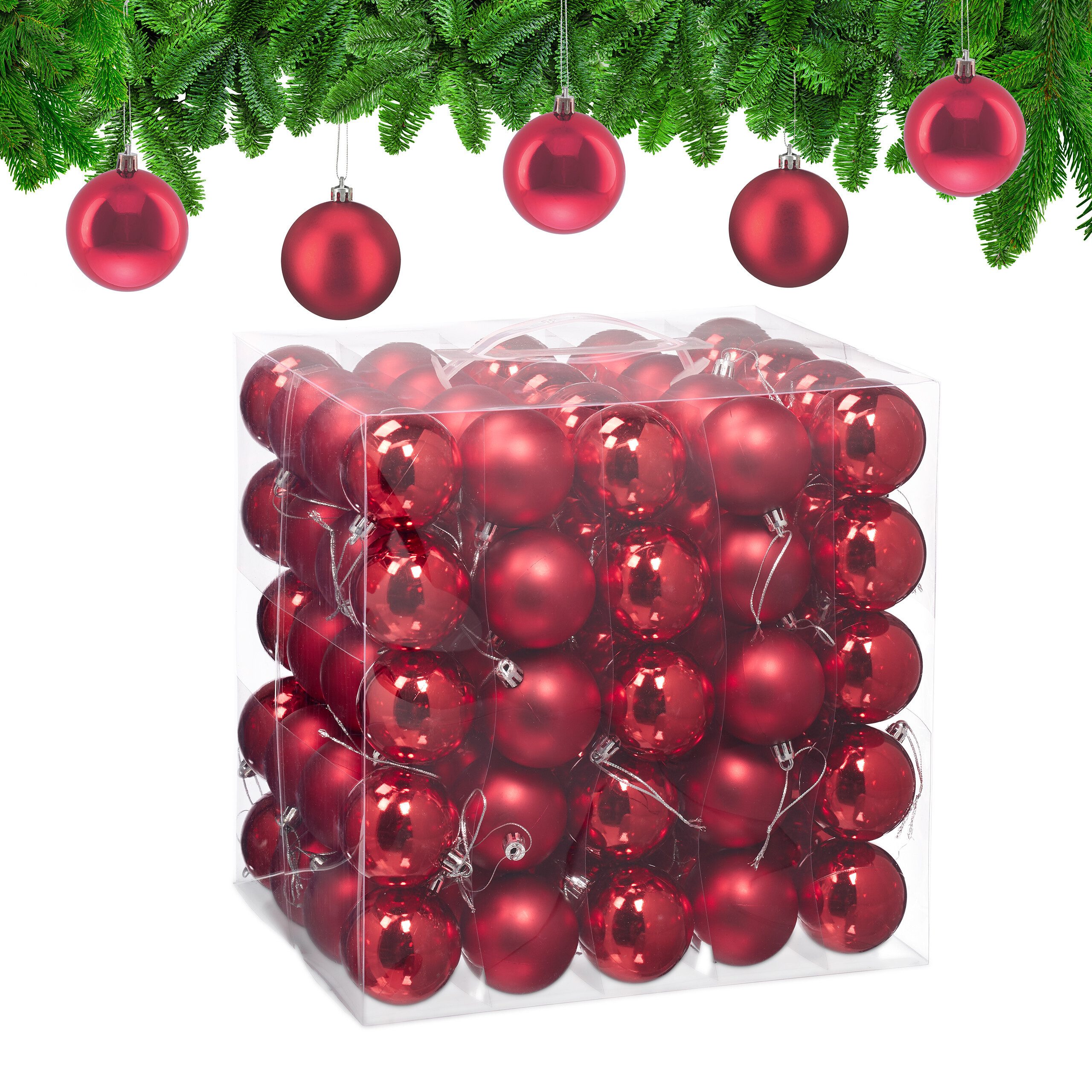 relaxdays Weihnachtsbaumkugel Weihnachtskugeln 100er Set (100 St), rot