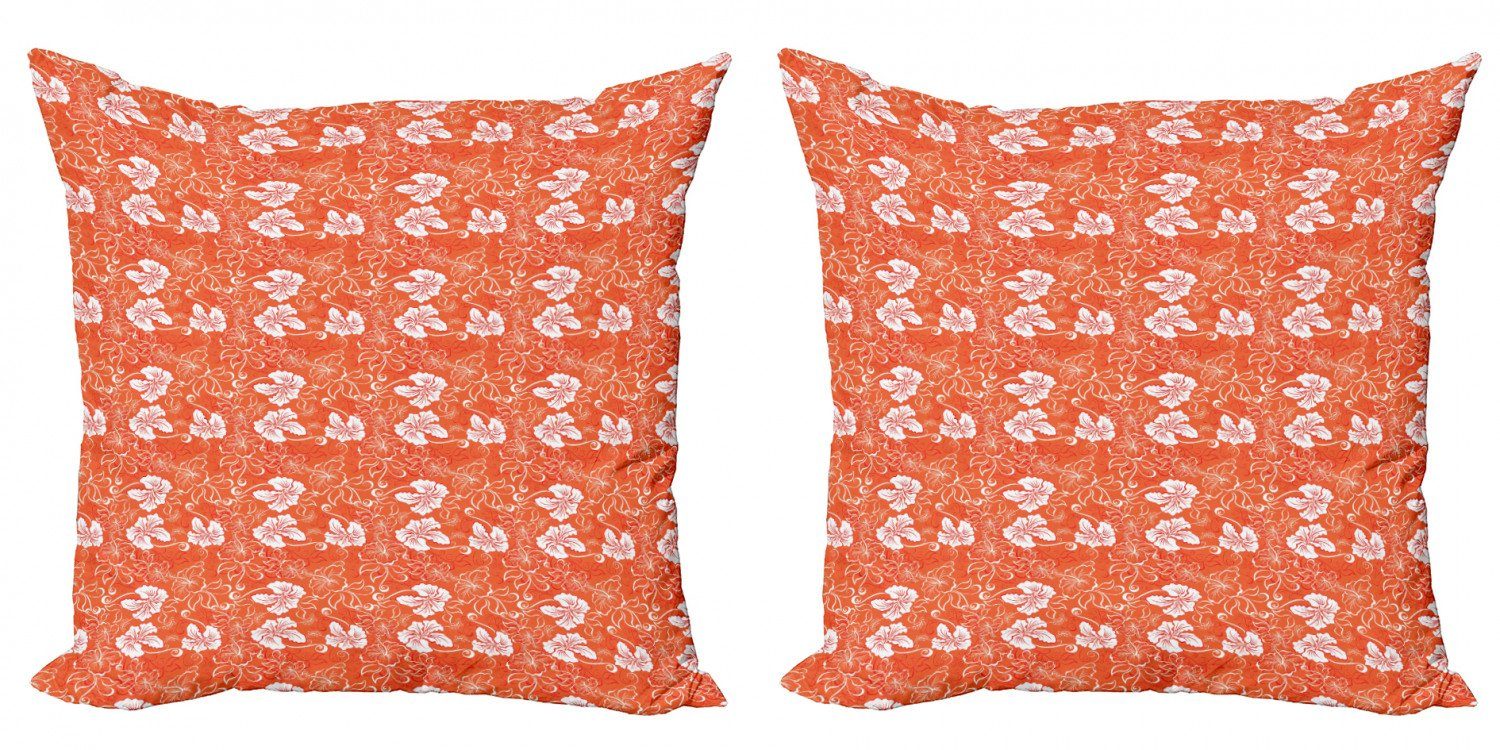 Kissenbezüge Modern Accent Doppelseitiger Stück), Burnt (2 Abakuhaus Tropical orange Digitaldruck, Hibiscus