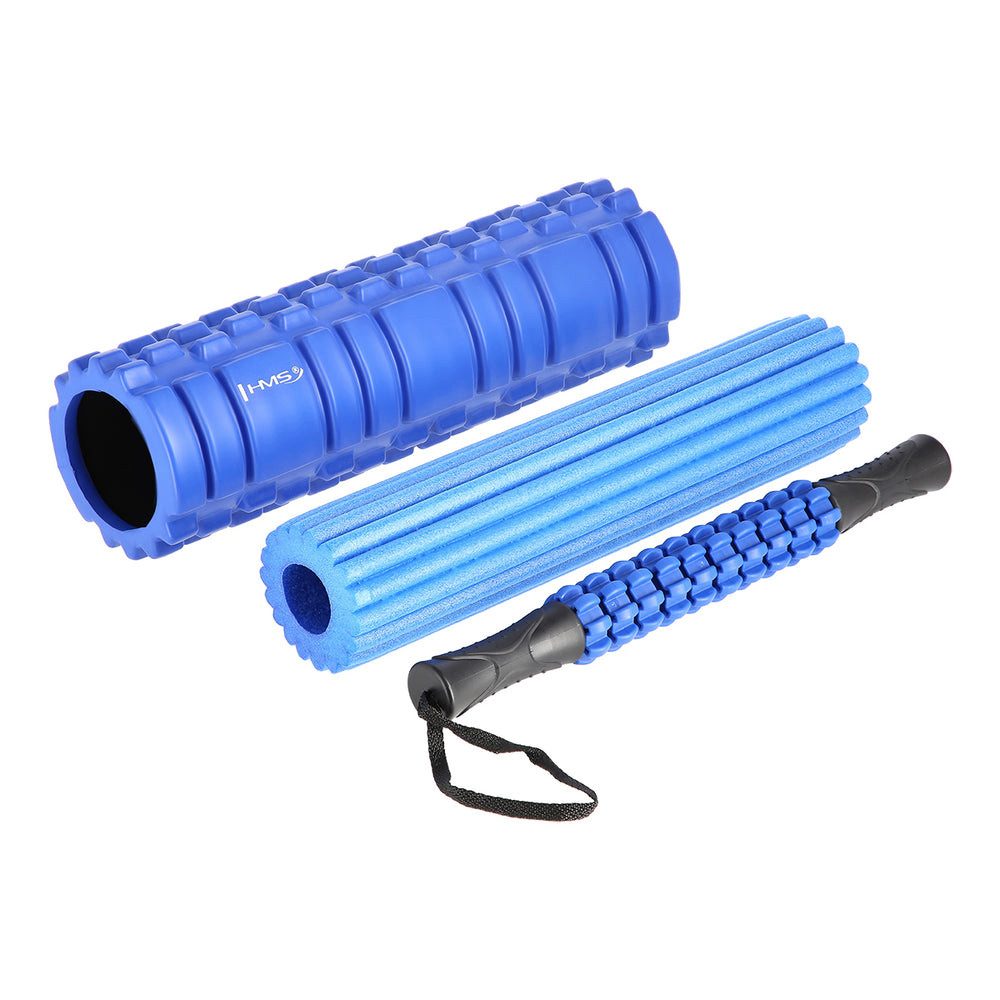HMS Massagerolle Faszienrollen-Set Massagestick Schaumstoffrolle (Spar-Set, 3-tlg., 45 cm dreiteilig), 3-in-1-Set, Noppenrolle, Schaumstoffrolle, Massagestick