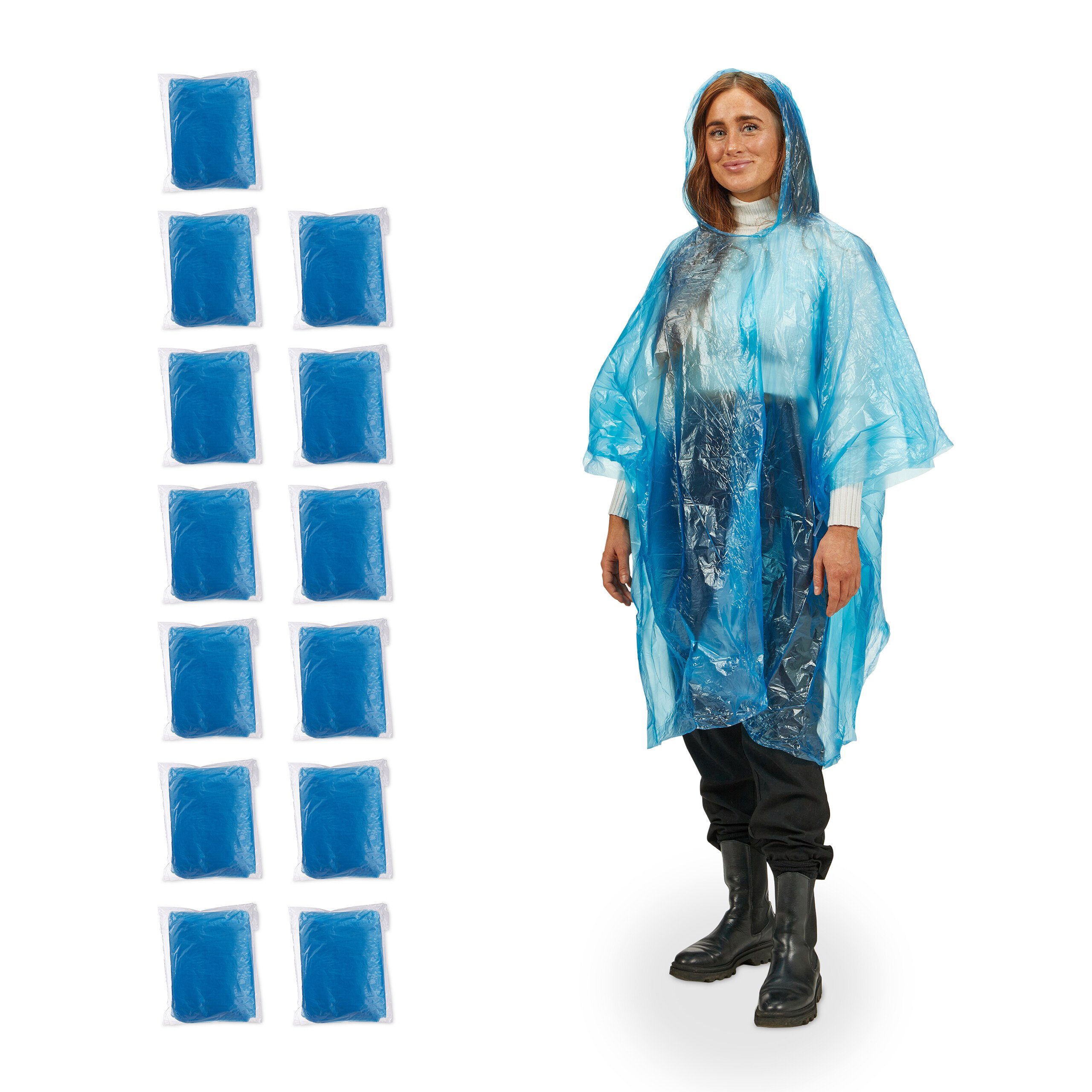 relaxdays Regenponcho Einweg Regenponcho 13er Set Blau