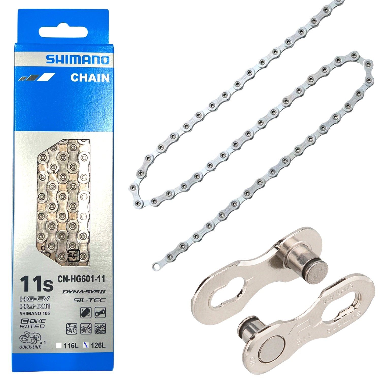 Shimano Fahrradkurbel Shimano Fahrrad Kette CN-HG601-11 126 Glieder Quick Link 11-Fach