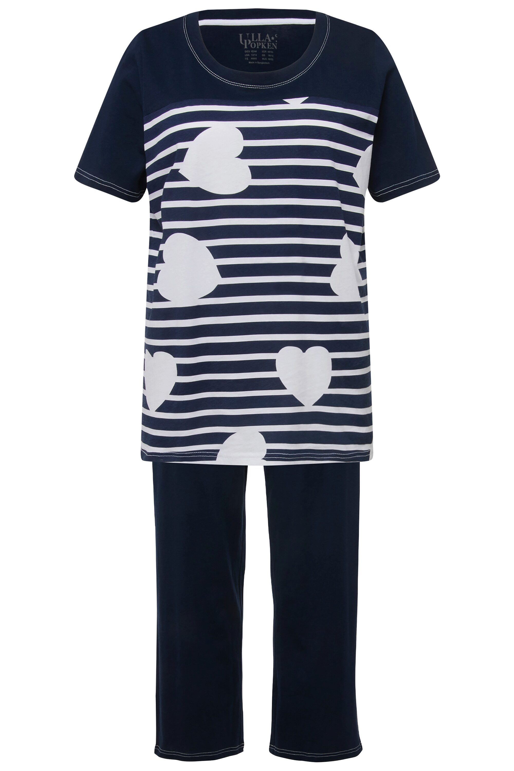Ulla Popken Pyjama Pyjama Herzen/Streifen Rundhals günstig online kaufen