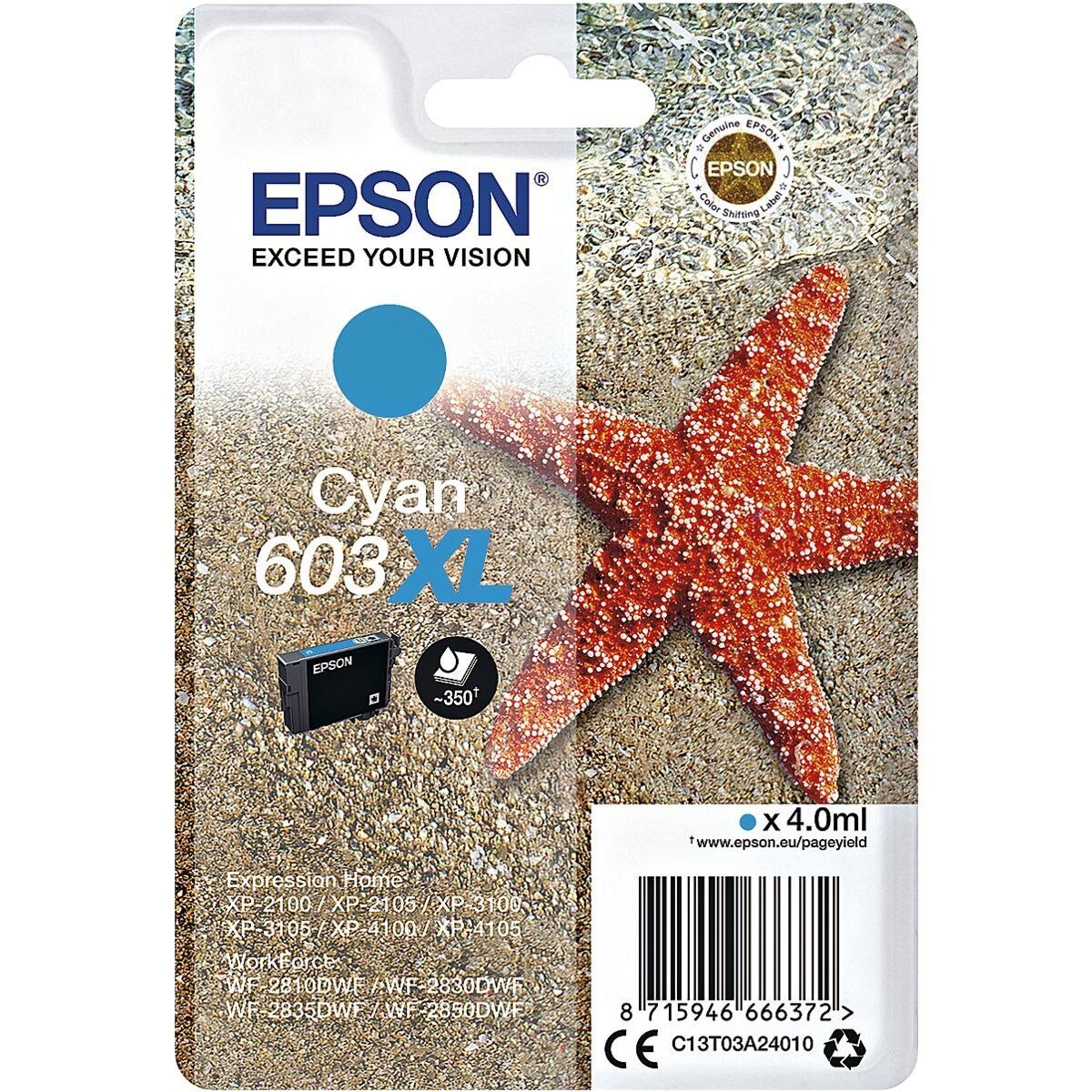 Epson 603XL Tintenpatrone (Original Druckerpatrone, cyan)