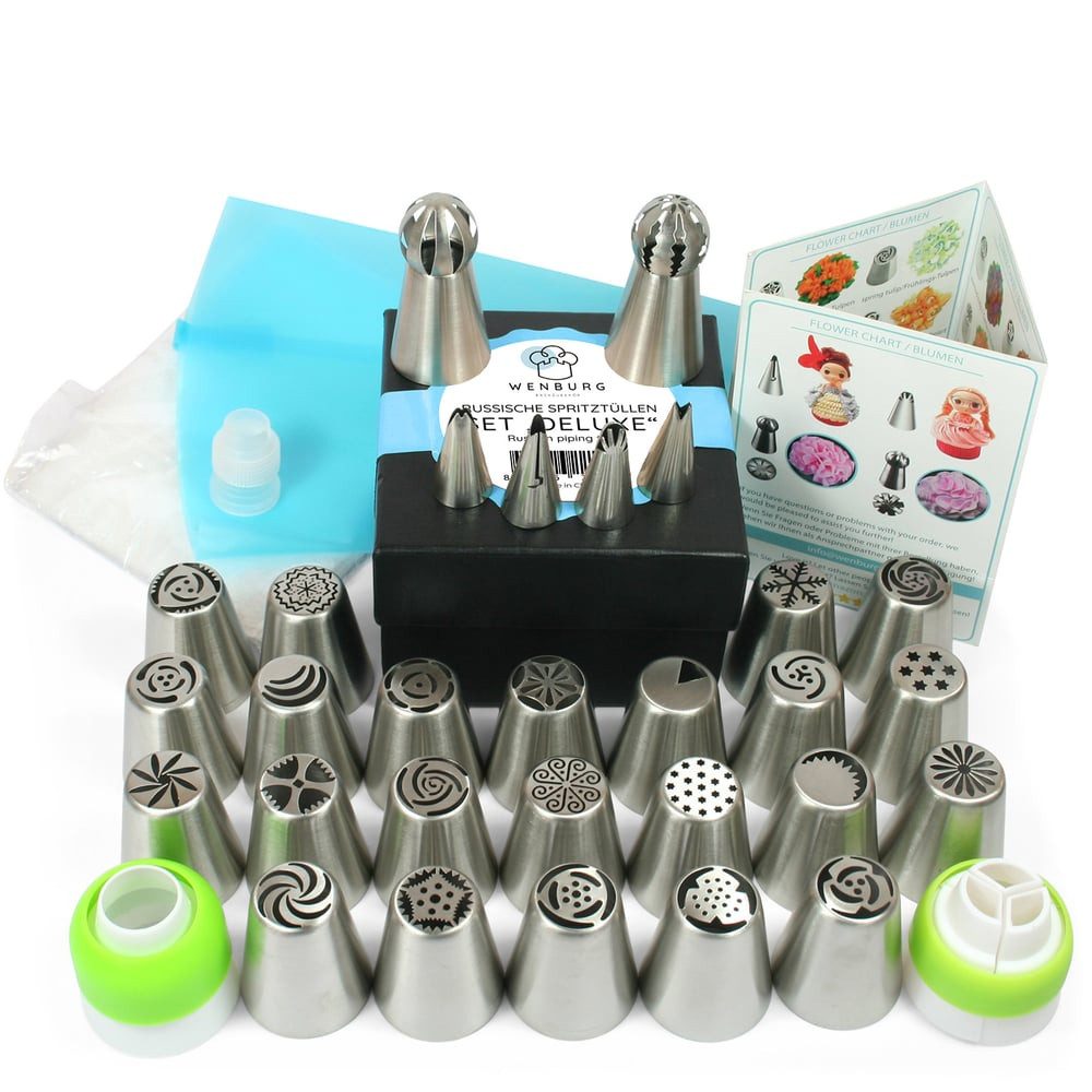Wenburg Spritztüllen 29er-Set Basic Spritztüllen mit E-Book, Edelstahl, (29-tlg), kreativ dekorieren Muffin Cupcake Kuchen Torten rostfreies Edelstahl