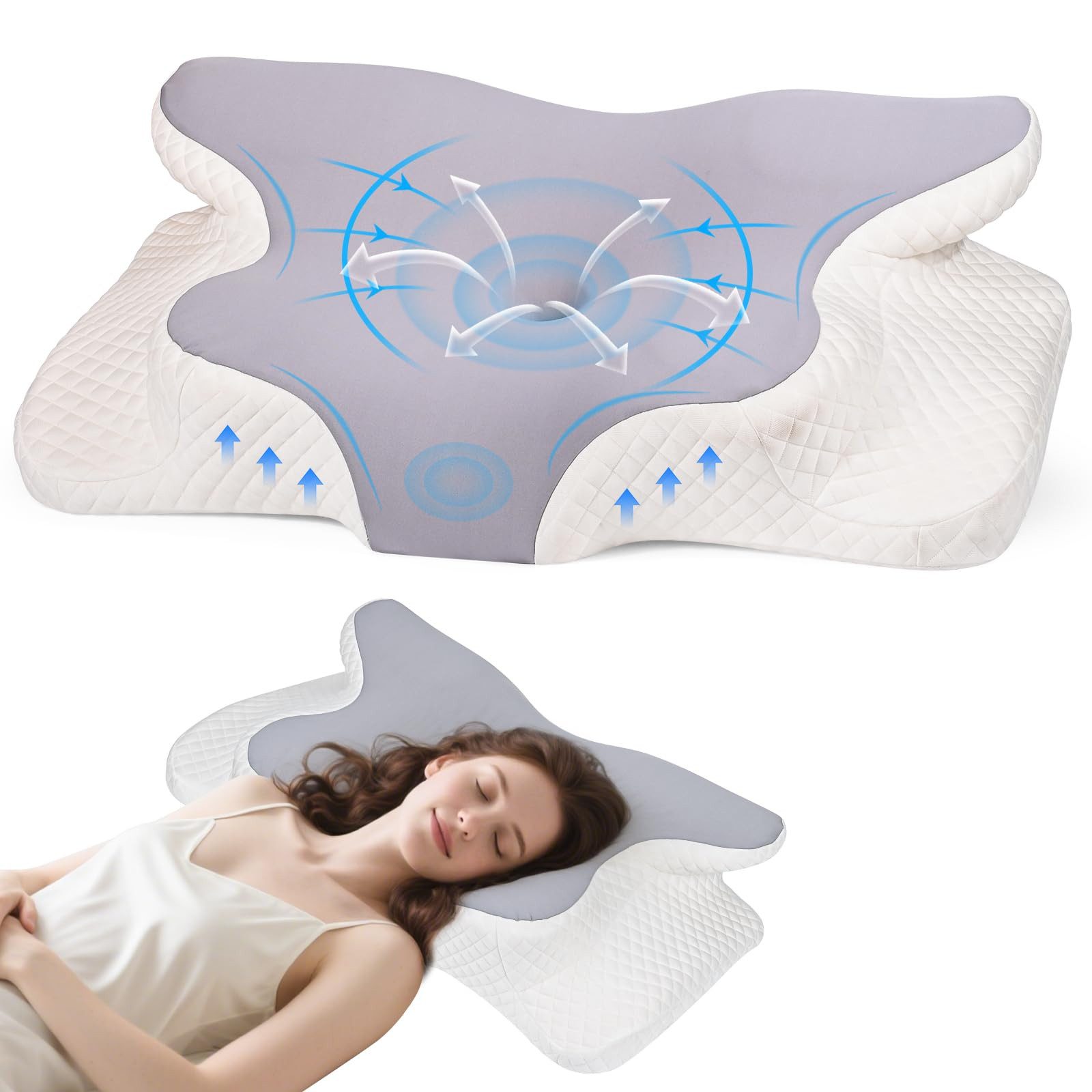 Dreamhigh Nackenstützkissen 63x42cm, Orthopädisches Kissen, Memory-Schaum Ergonomisches Kopfkissen, Füllung: Memory-Schaum, Seitenschlafen, Rückenschlafen, Bauchschlafen, Allergenfreundlich, Atmungsaktiv, Geruchsfrei, Maschinenwaschbar