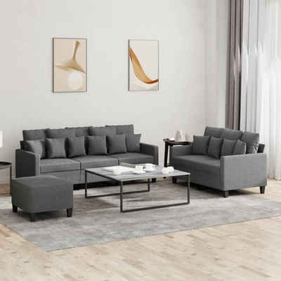 vidaXL Sofa 3-tlg. Sofagarnitur mit Kissen Dunkelgrau Stoff