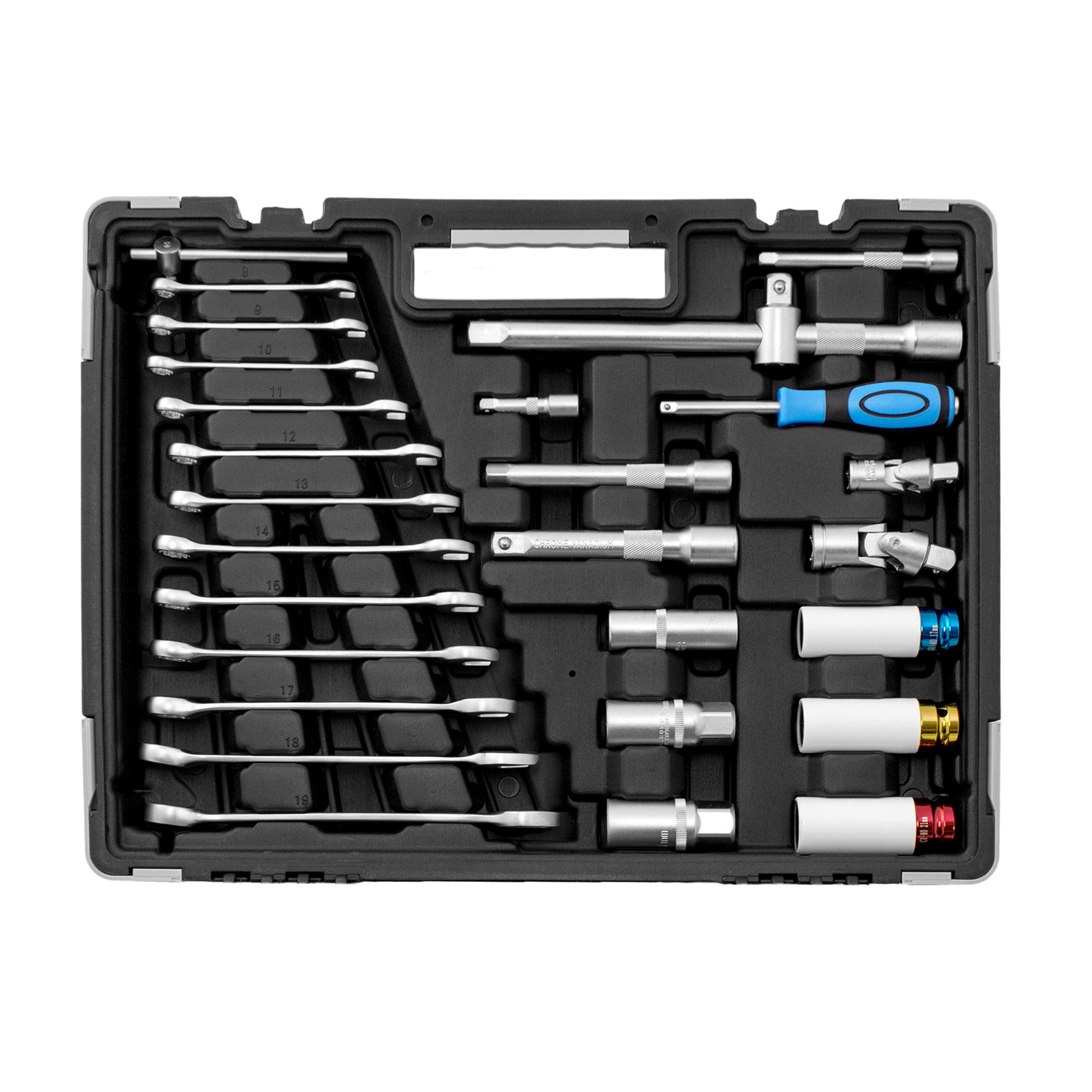 Karcher Werkzeugset 157-teilig, (157-tlg), Steckschlüsselset, 1/4" + 3/8" + 1/2" Ratschen, Chrom Vanadium