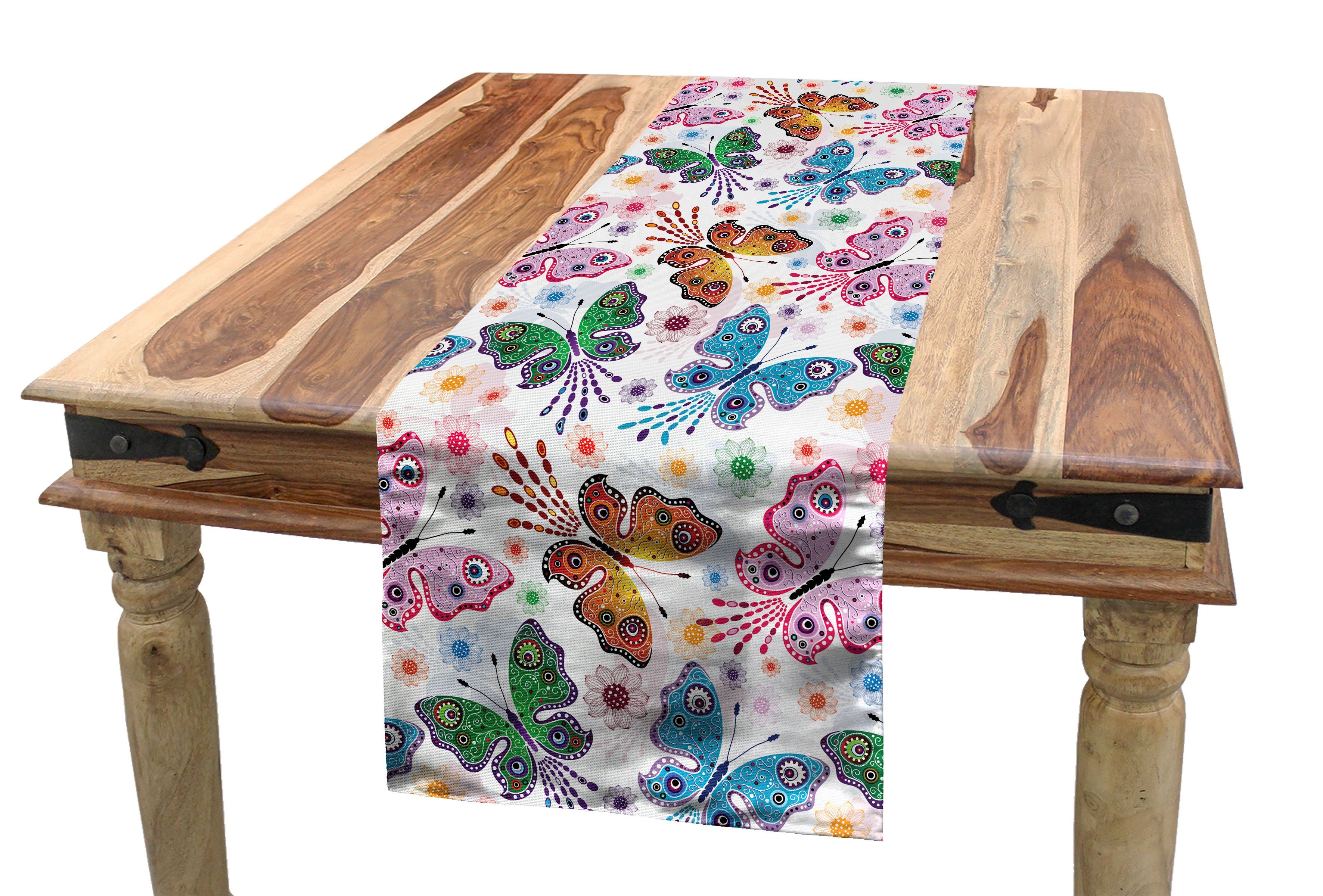 Abakuhaus Tischläufer Esszimmer Küche Rechteckiger Dekorativer Tischläufer, Schmetterling Floral Vibrierende ethnische