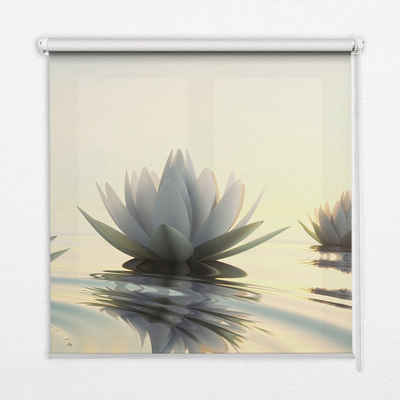 Rollo für Fenster mit Aufdruck Lotus Blume, Tulup, halbtransparent, Verschraubung, Bedruckt