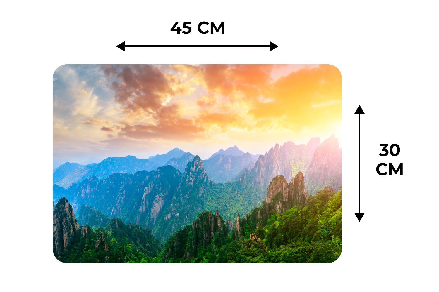 Platzset, - - (6-St), Platzset, Natur, MuchoWow, Schmutzabweisend Sonnenuntergang Platzmatte, Berge - Platzdecken, Bäume Tischmatten,