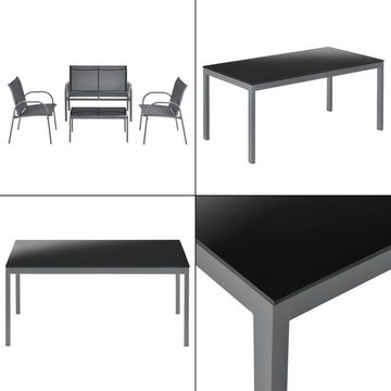 en.casa Gartenlounge-Set, (4-tlg), »Gagra« Sitzgruppe Tisch mit 2 Stühlen und Bank Dunkelgrau