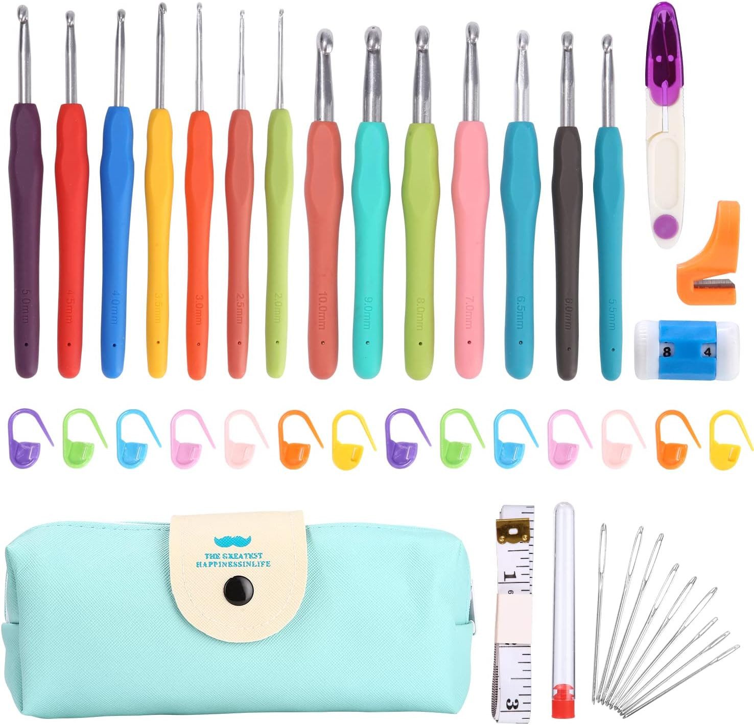 SinLaw Häkelnadeln 37 Häkelnadeln für Anfänger Set, 8 Größen Soft Grip Häkelnadeln, 1 St., Gummigriff