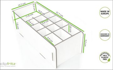 clipfritz Allzweckkorb Utensilienbox, Schreibtisch Organizer 16 variable Fächer, Weiß Natur, Nachhaltig, Vielseitig, Einfache Montage, Stecksystem, flexible Fächer