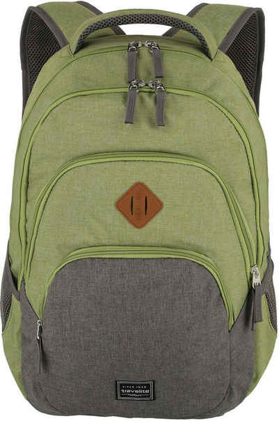travelite Laptoprucksack »Basics Melange, grün/grau«, mit 15-Zoll Laptopfach